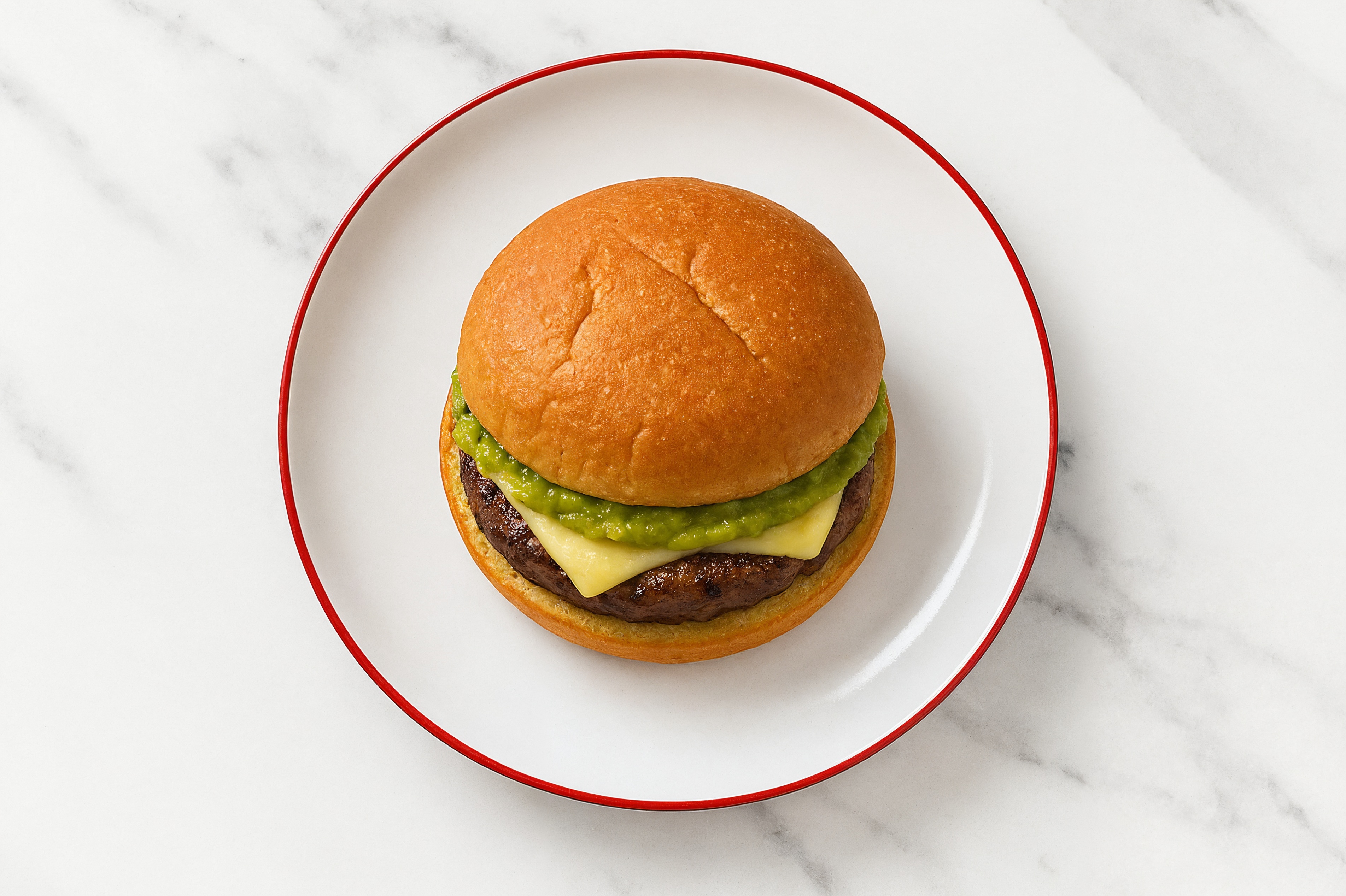 Havarti Tavern Beef Burger on GF Bun with Guacamole