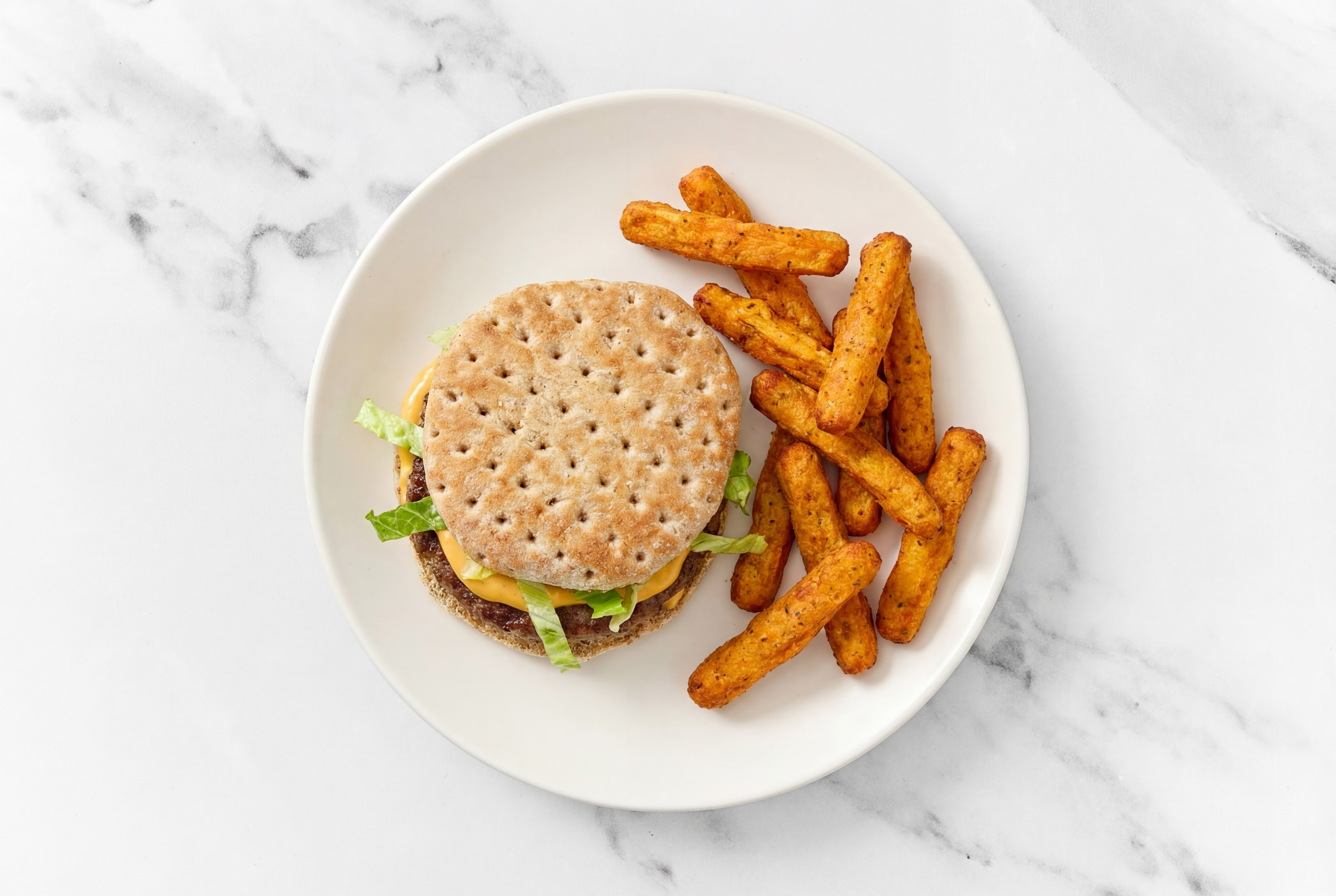 Super Special Burger with Sweet Potato Fries with Fully Cooked Beef Burgers
