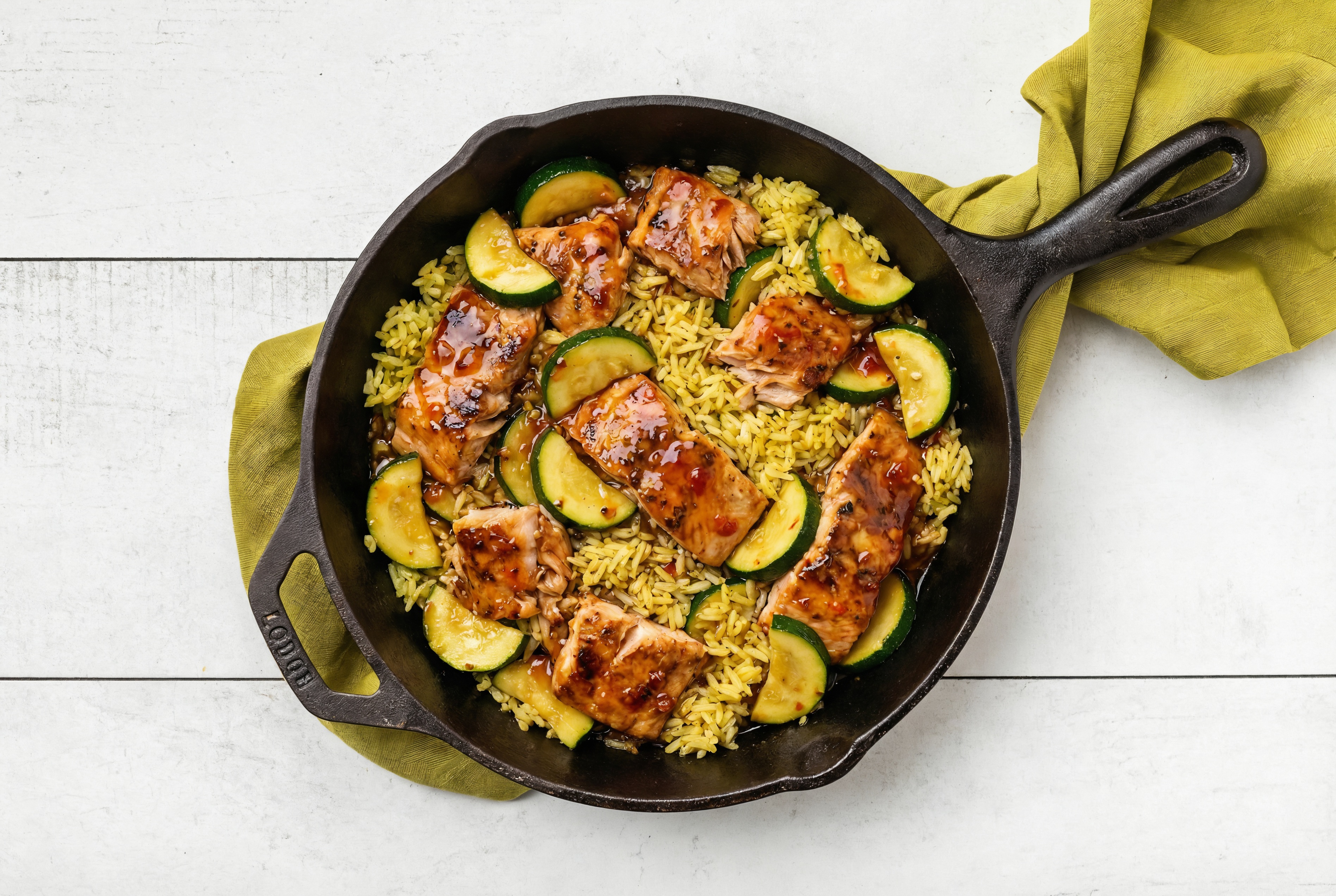 Sweet Chili Steelhead Trout Stir-Fry with Zucchini over Jasmine Rice