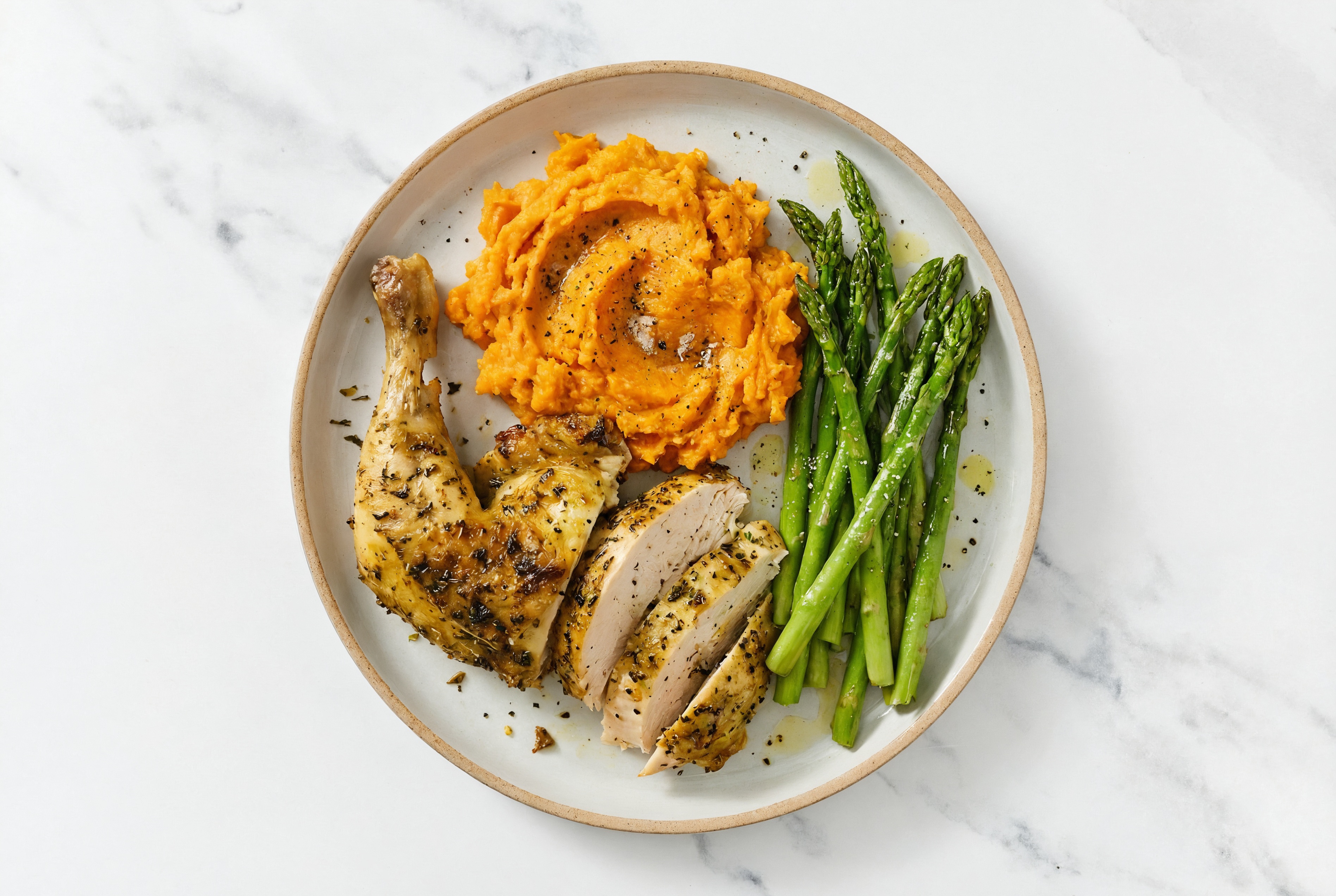 Juicy Chicken + Brown Salted Butter Sweet Potatoes