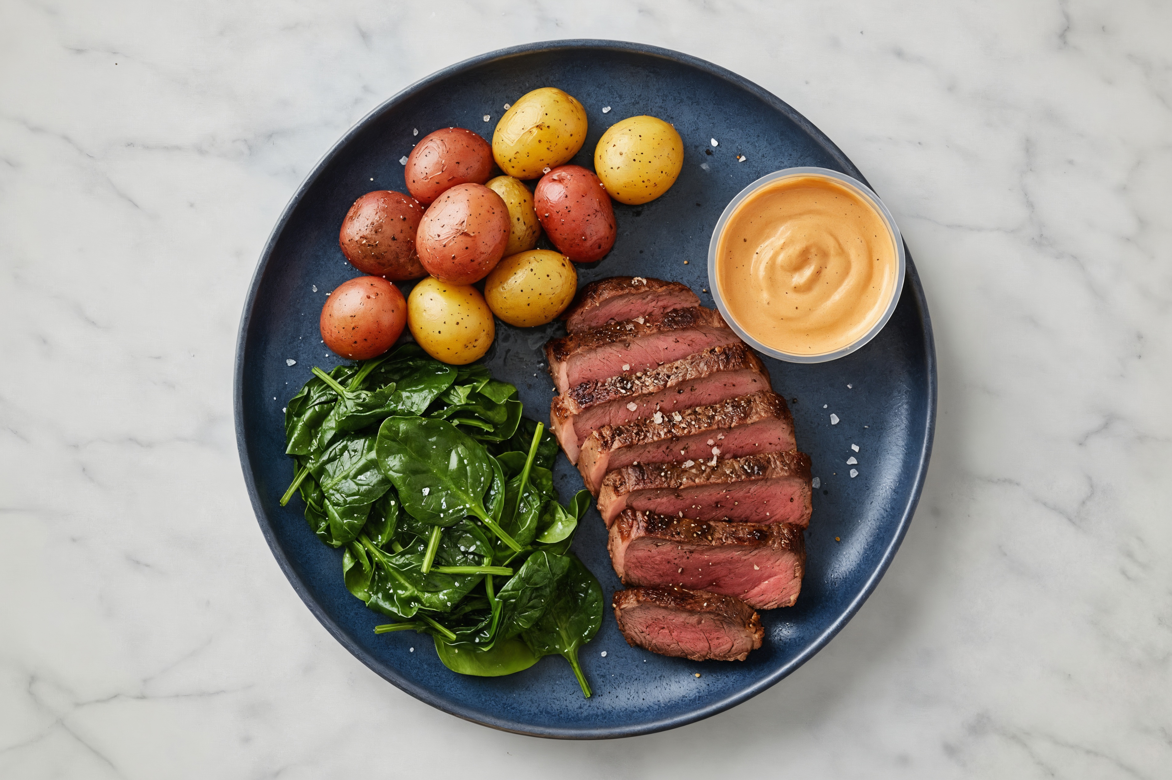 Grilled potatoes, Beef Ribeye Steak with Creamy Smoky BBQ