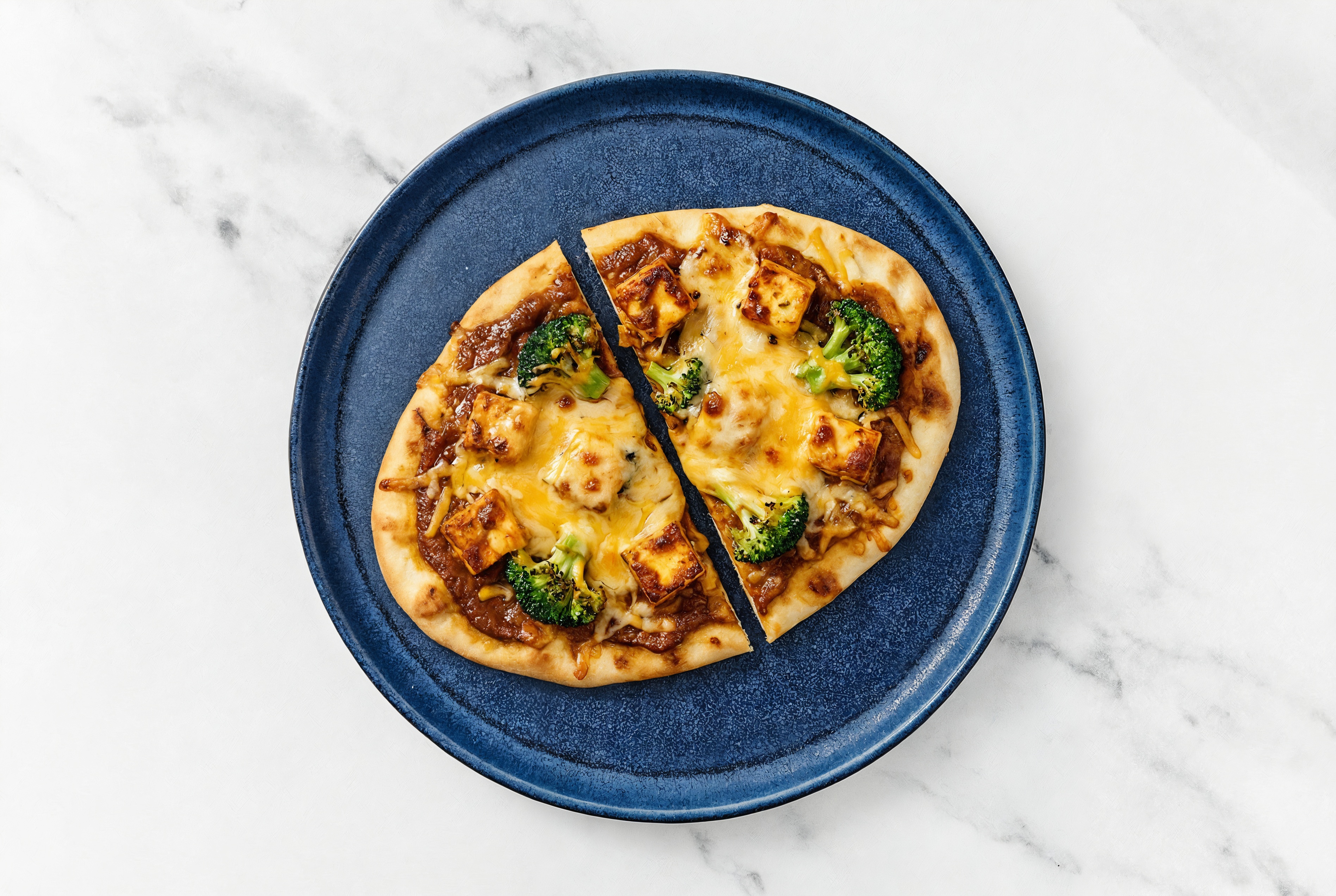 Cheesy Tandoori Paneer + Organic Broccoli Flatbread with Shredded Sharp Cheddar Cheese