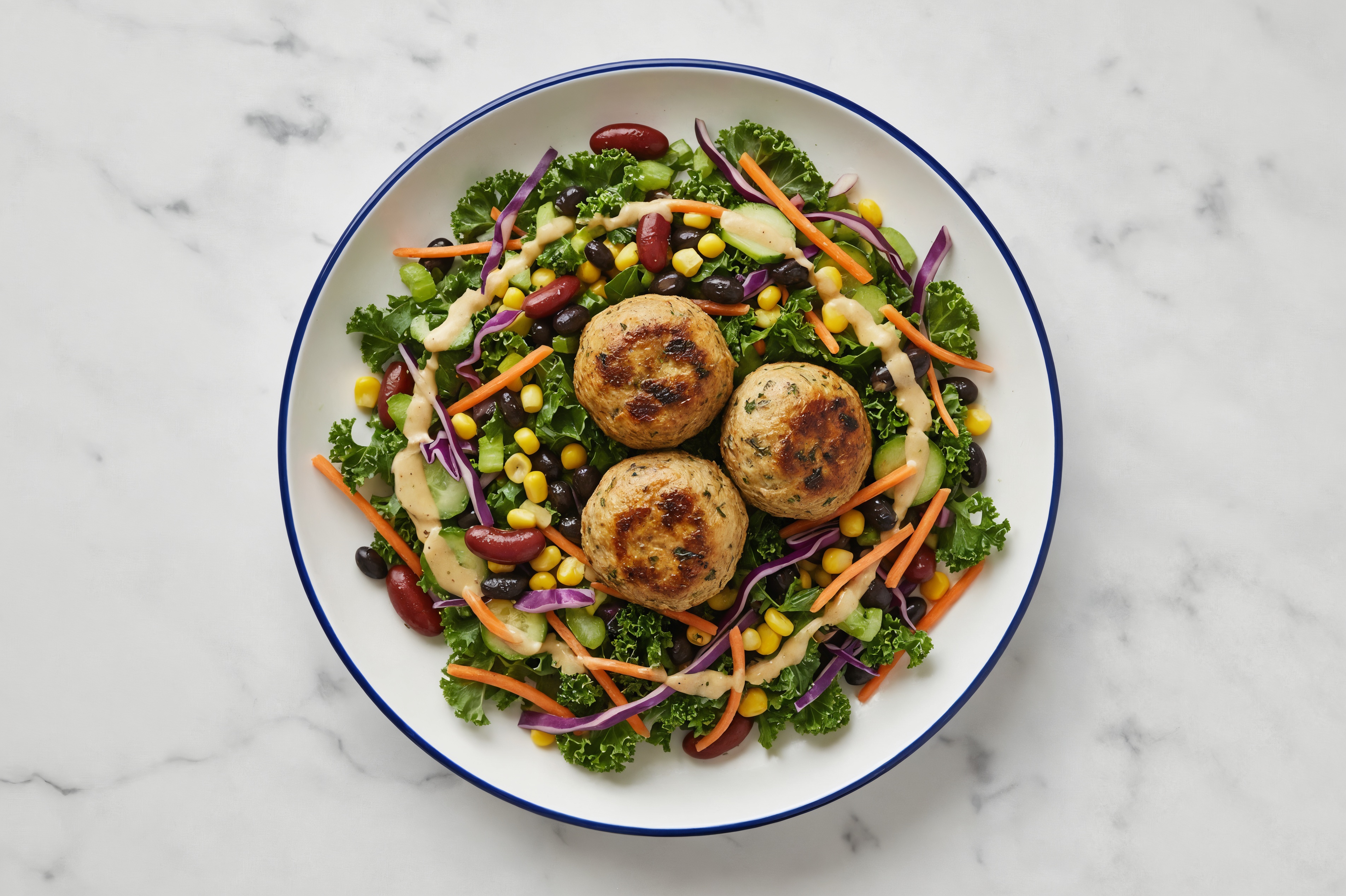 Caesar Kale Salad with Turkey Meatballs & Black Beans