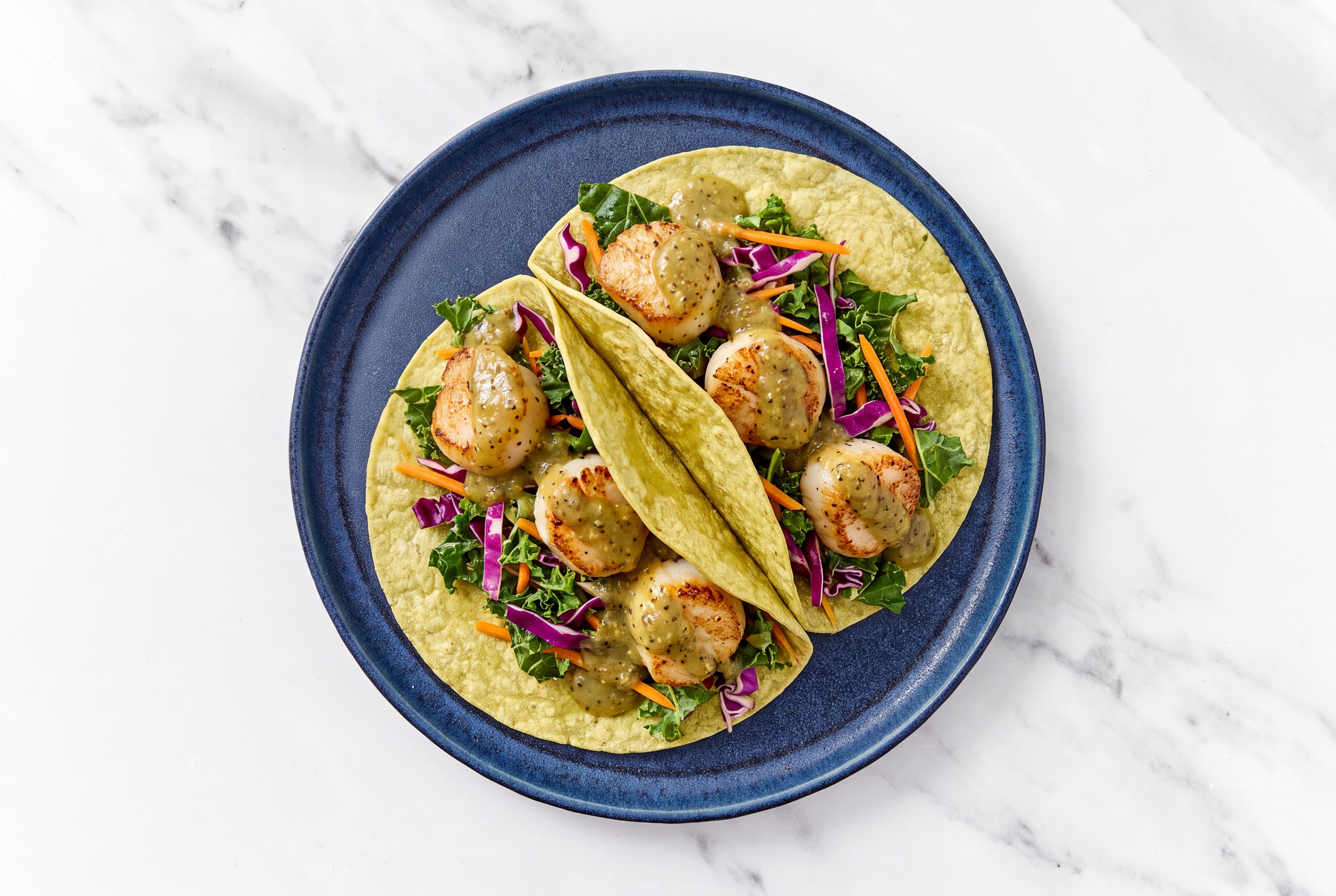  Spicy Seared Scallop Tacos with Spinach Tortilla