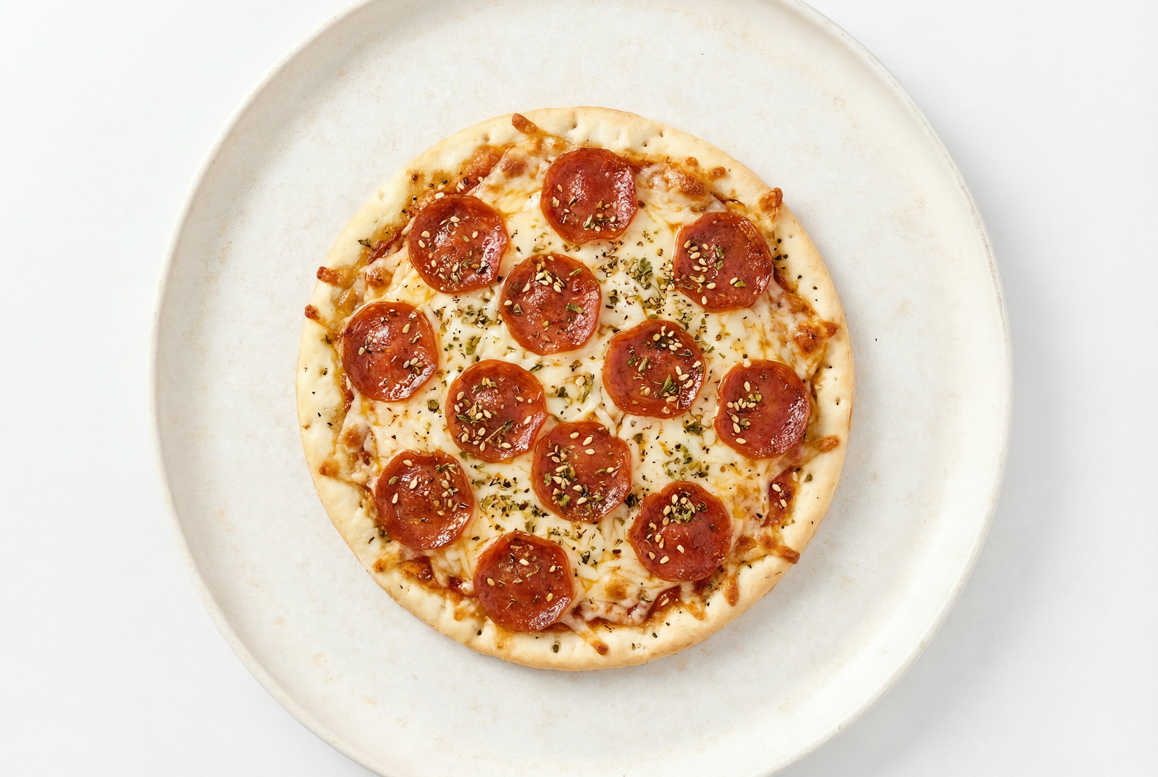 Hearty Zesty Za'atar Pepperoni Cheesy Flatbread with Shredded Mozzarella Cheese