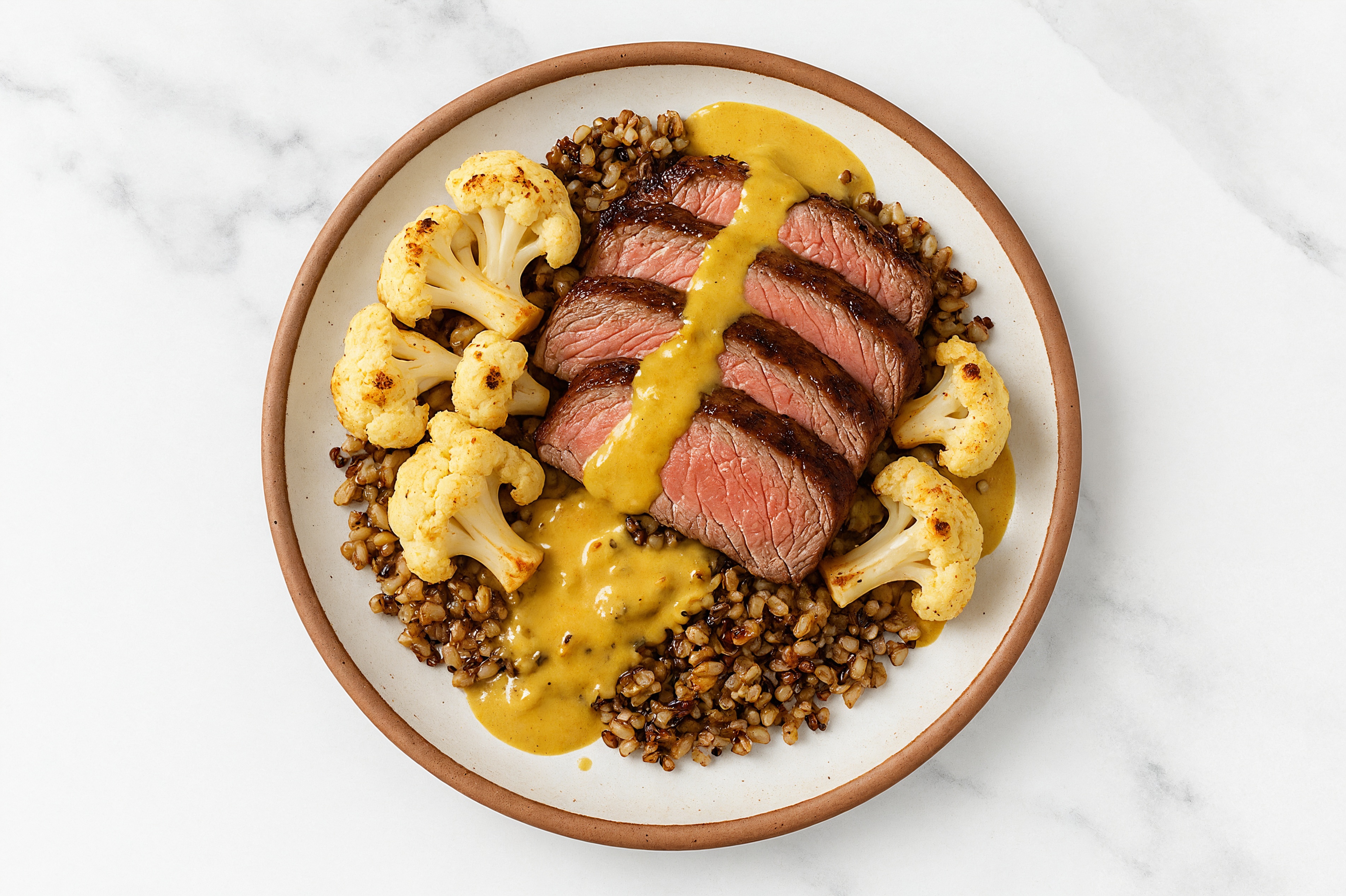 Ribeye & Cauliflower Grain Bowl with Coconut Curry