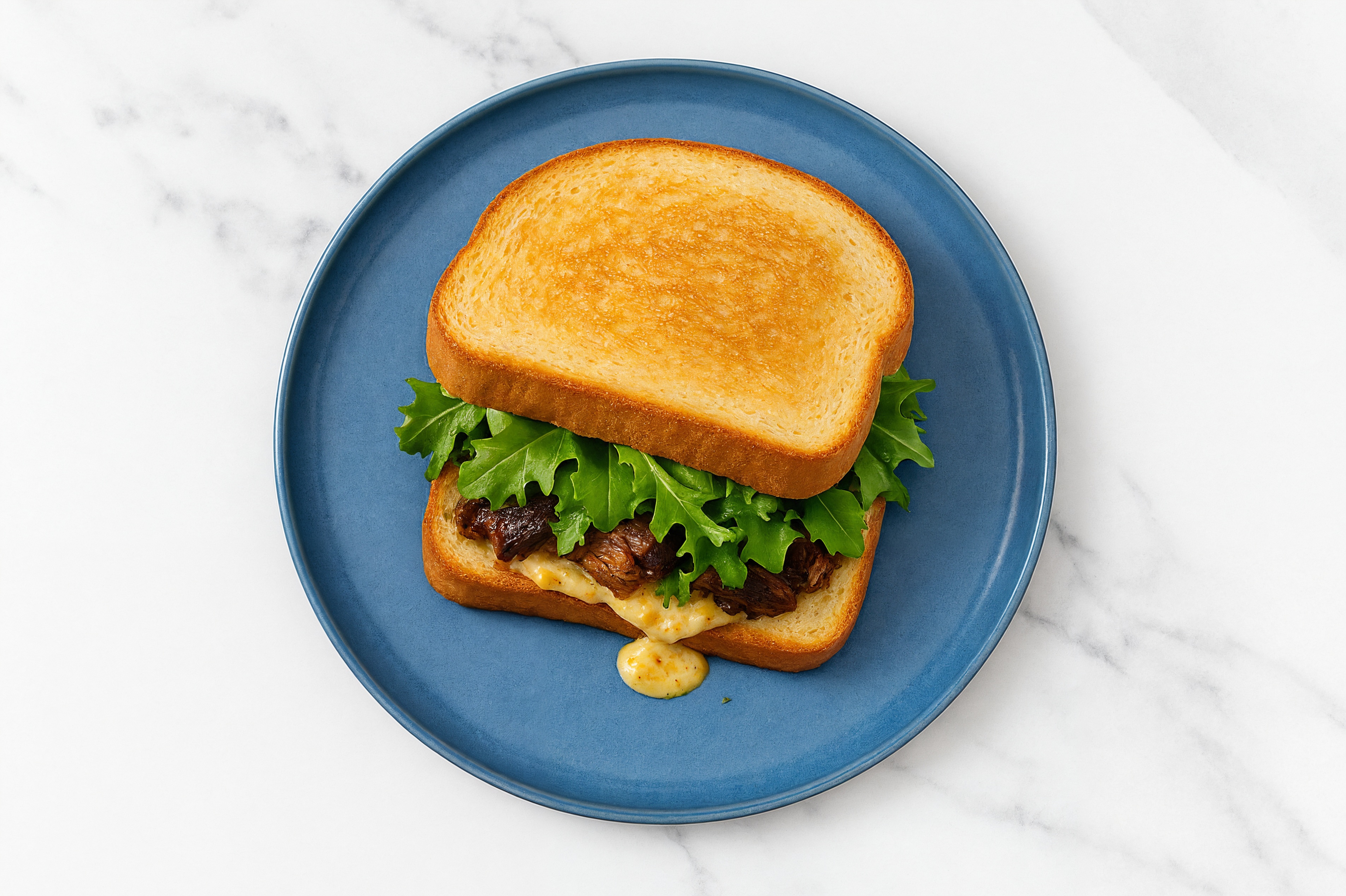 Street Corn Beef Short Rib Sandwich with Spring Mix on Honey White Bread