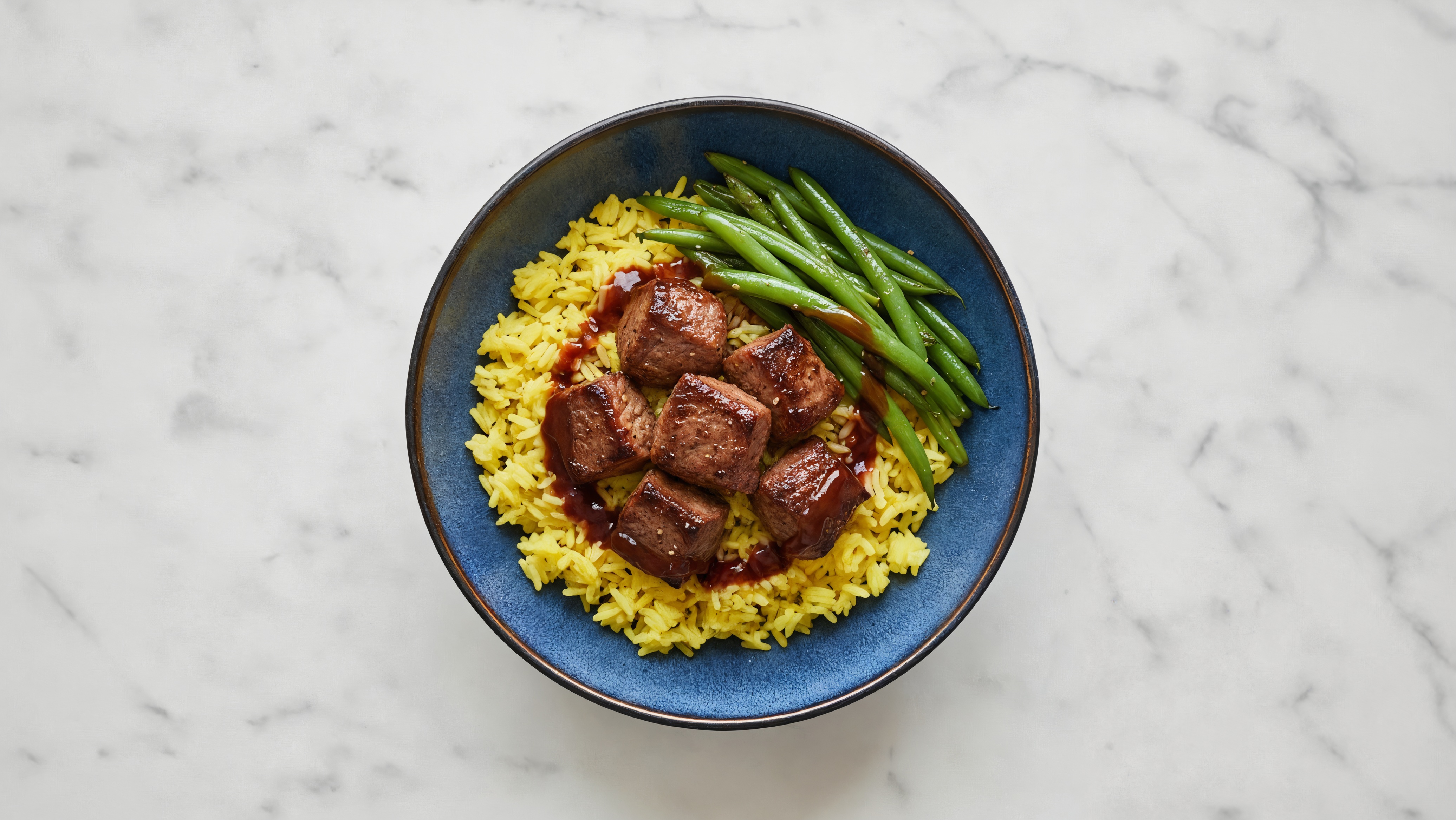 Sweet Teriyaki Seared Lamb + Organic Rice Bowl with Green Beans
