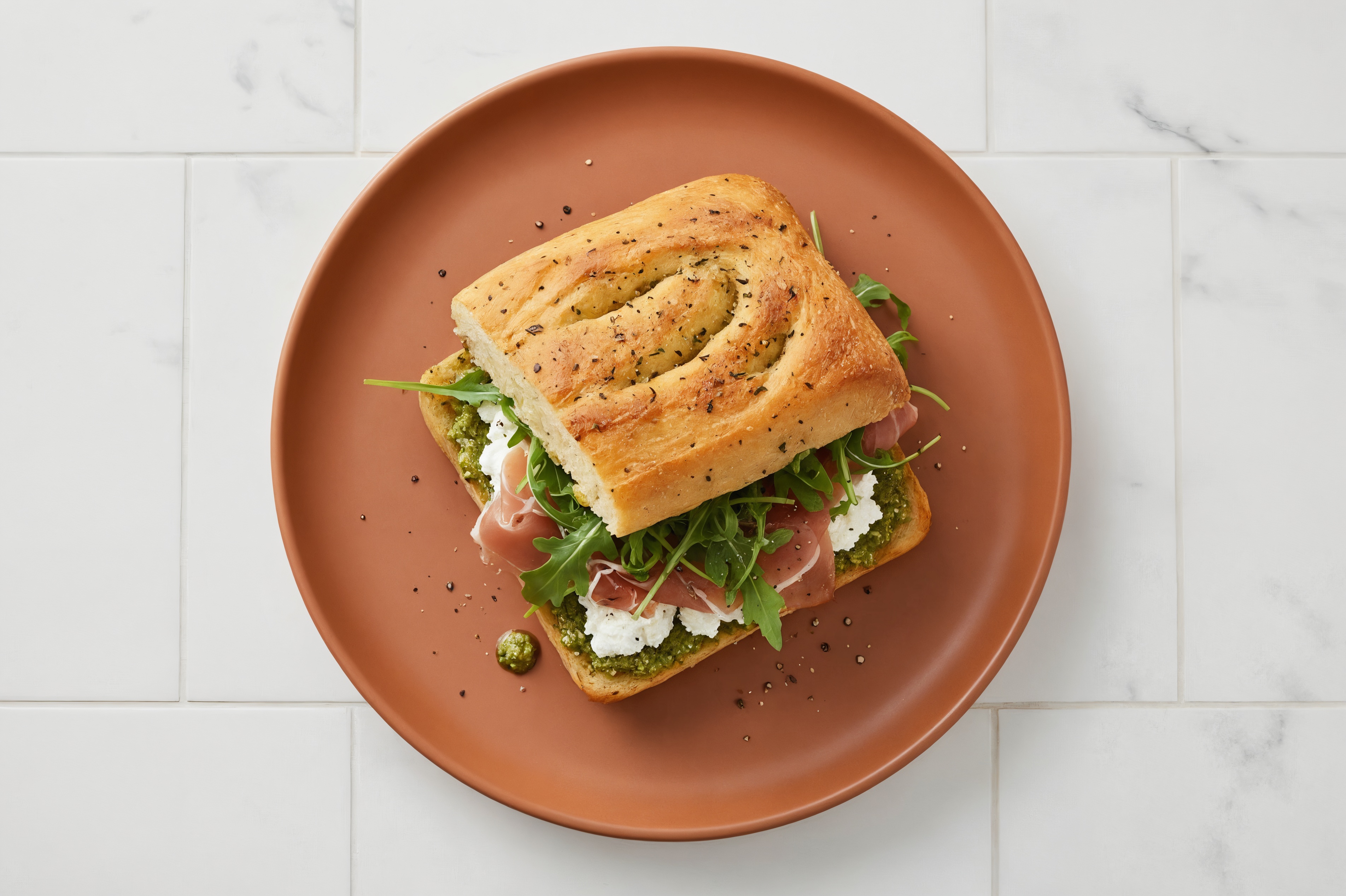 Cheesy Pesto Prosciutto Panini