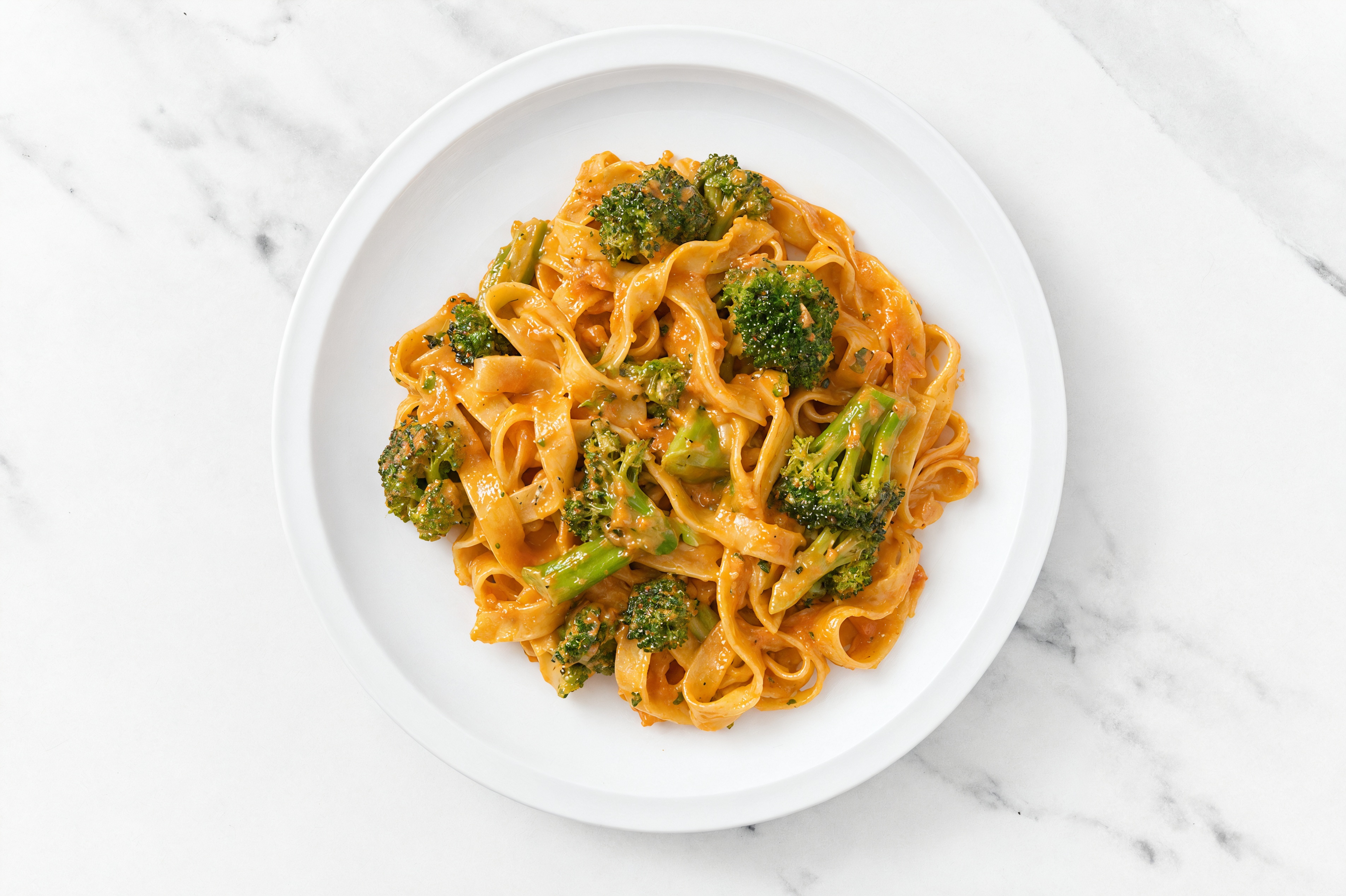 Vodka Sauce Egg Tagliatelle Pasta with Broccoli