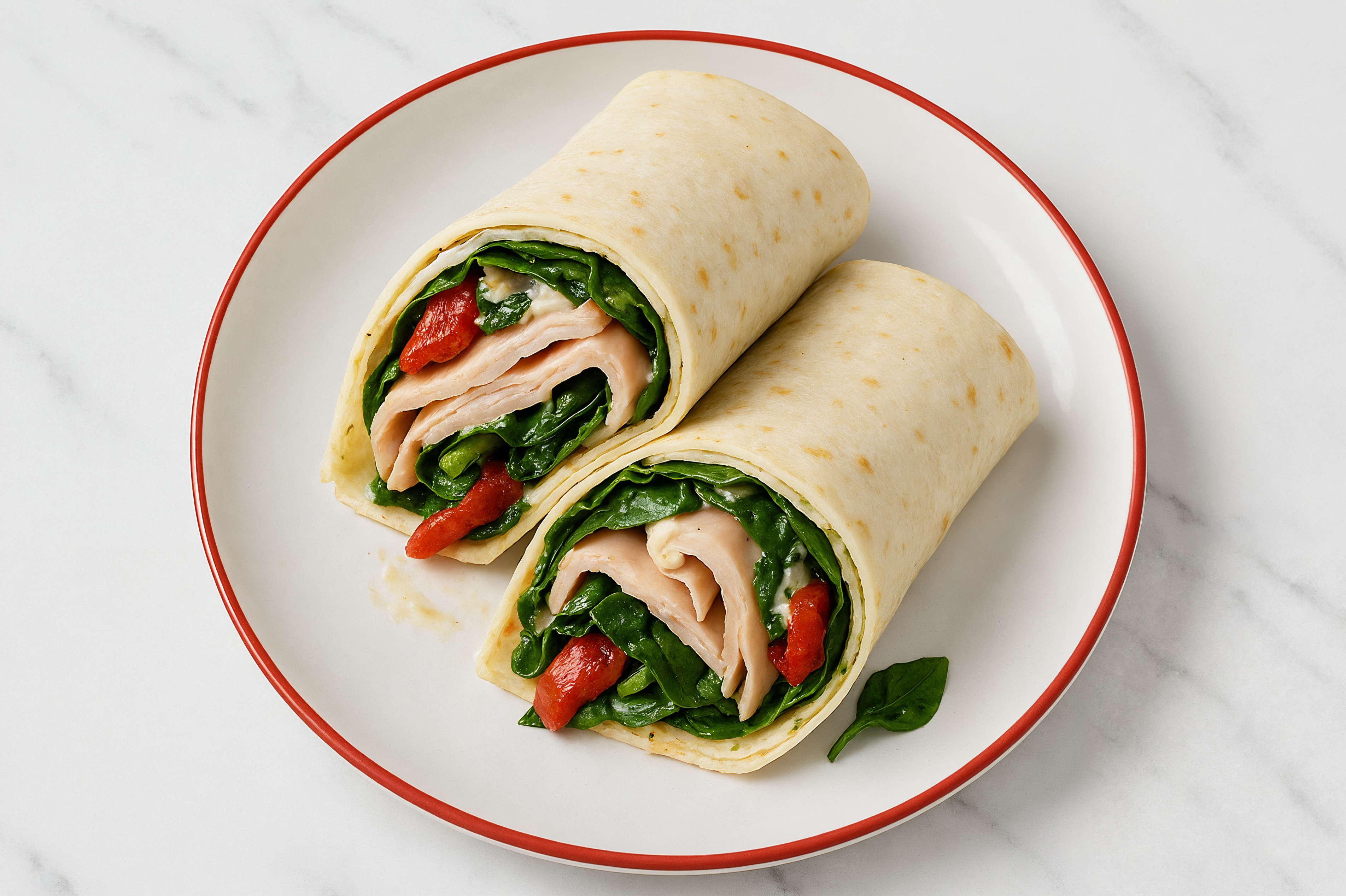 Garlic Oven Roasted Breast Turkey + Roasted Pepper Wraps with Spinach
