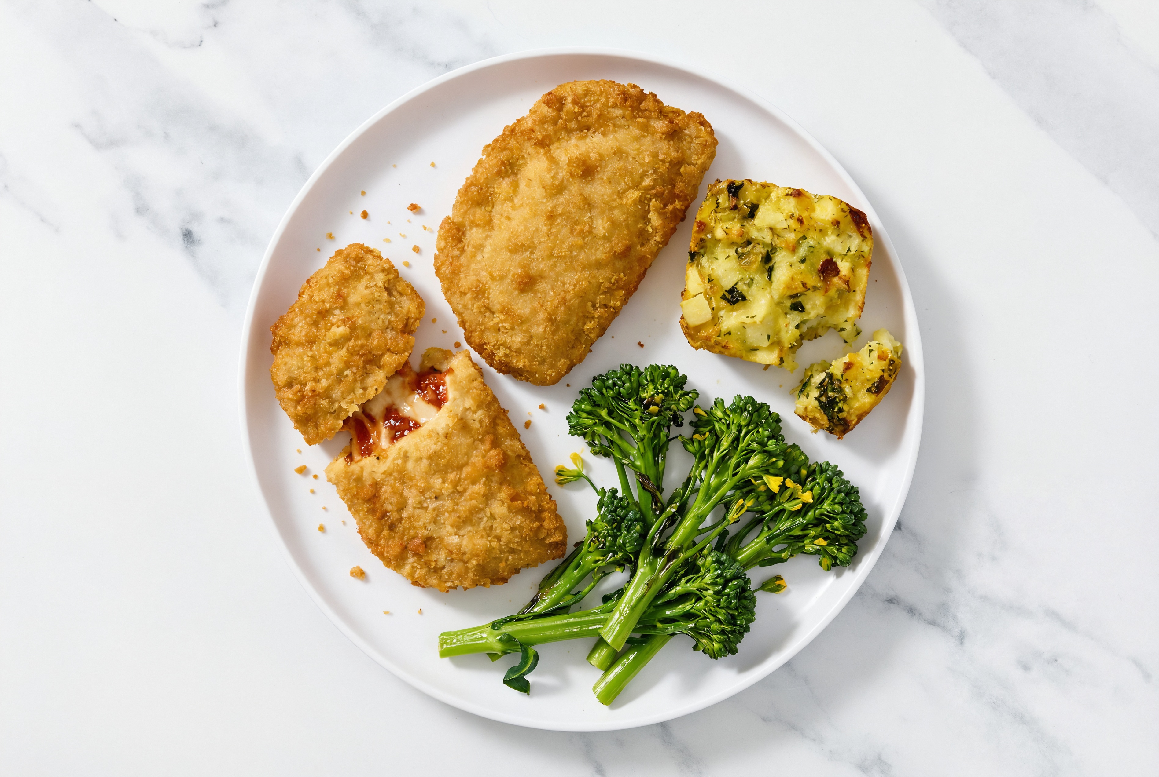 "Chicken" Parm with Baby Broccoli & Potato Bake