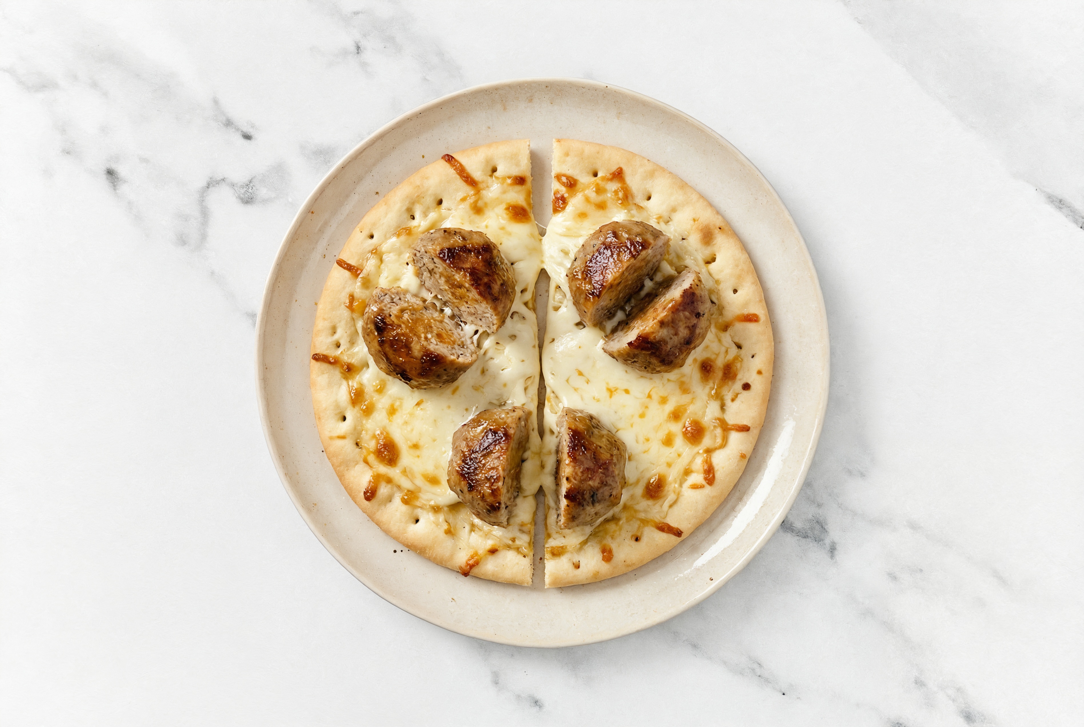 Melty Mozzarella Meatball Gluten Free Pizza Flatbread