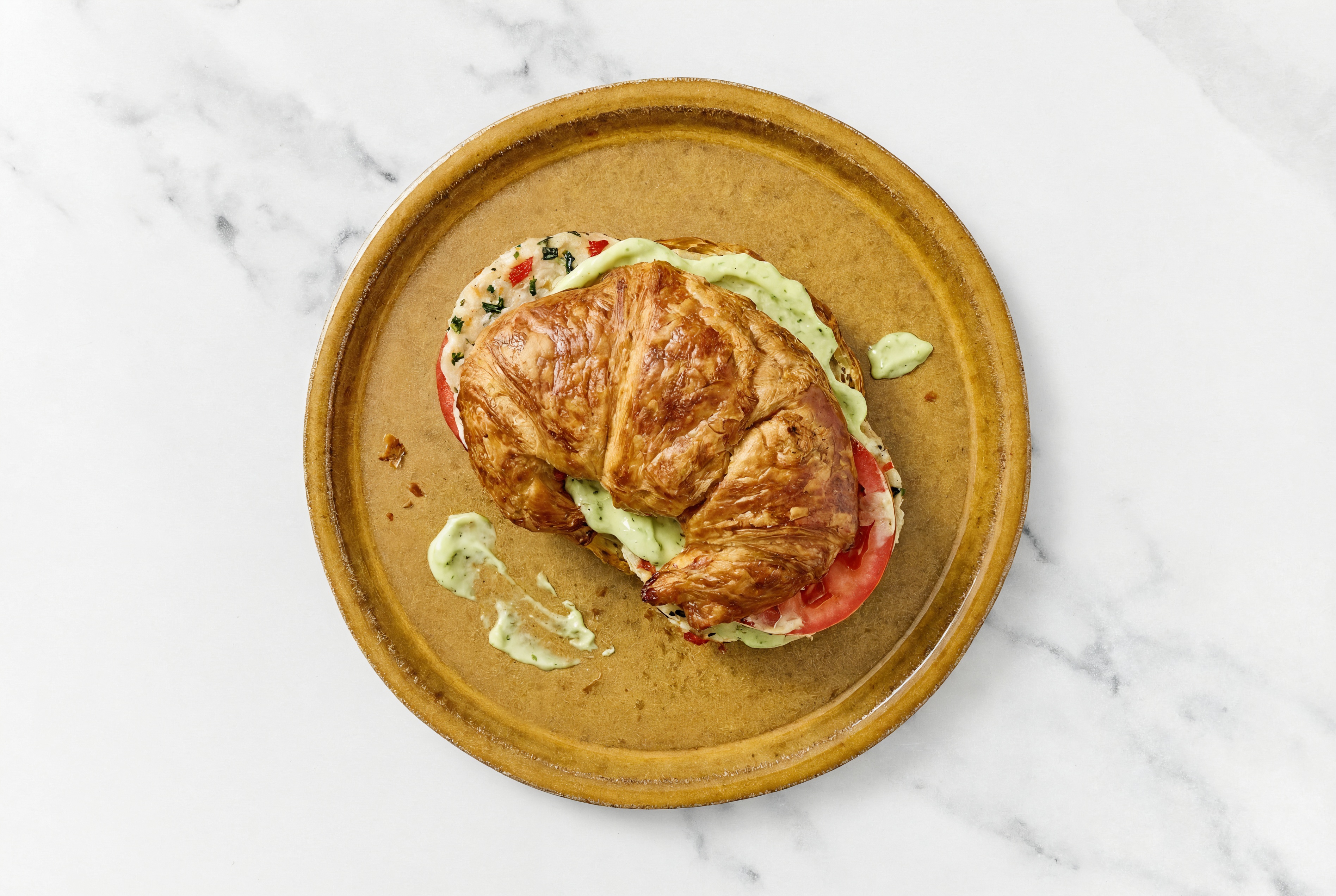 Herby Bruschetta Chicken Patties with Tomatoes + Pesto Aioli on Croissant Buns