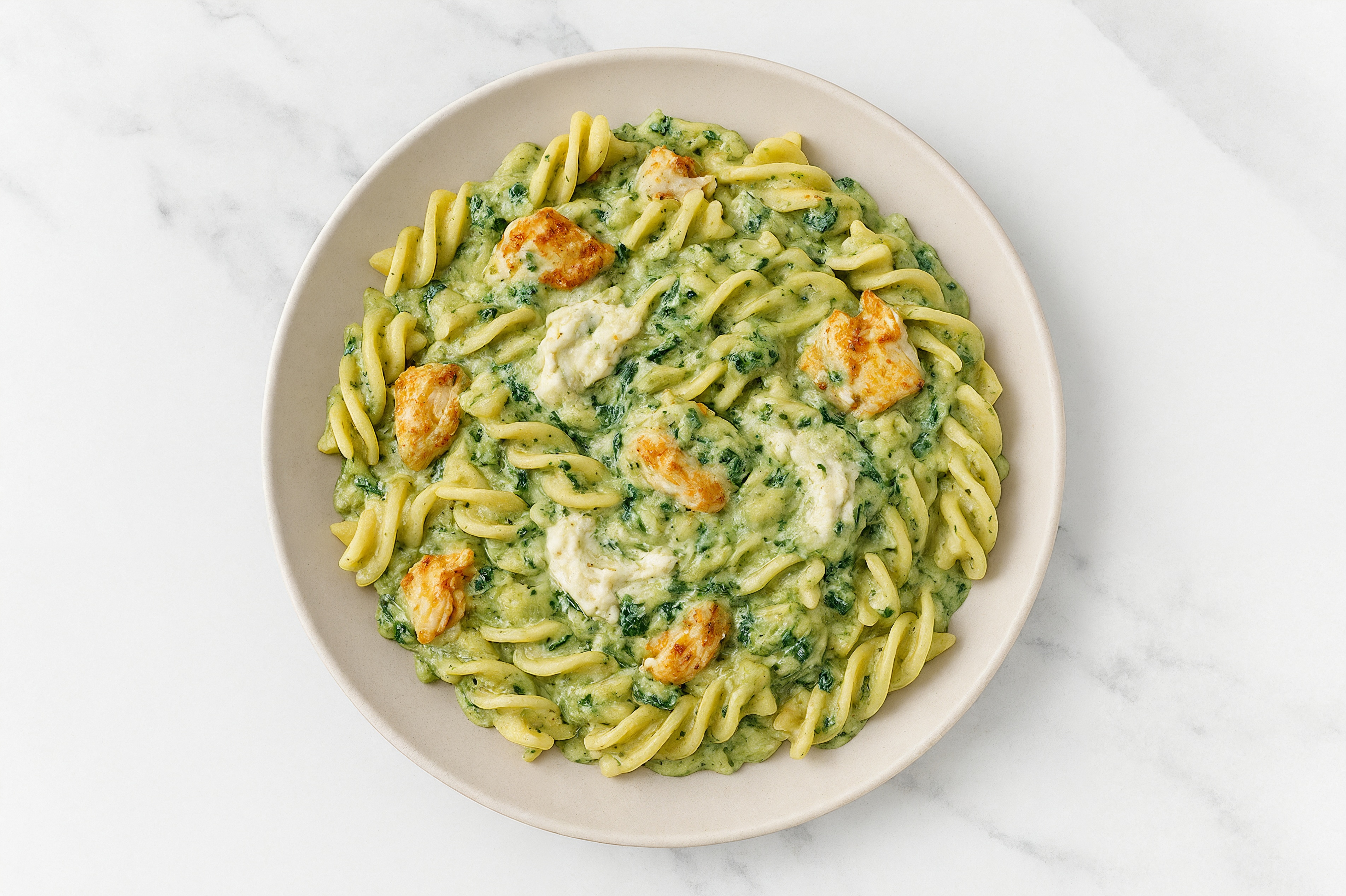 Spinach Artichoke Fusilli with Chile Chicken & 