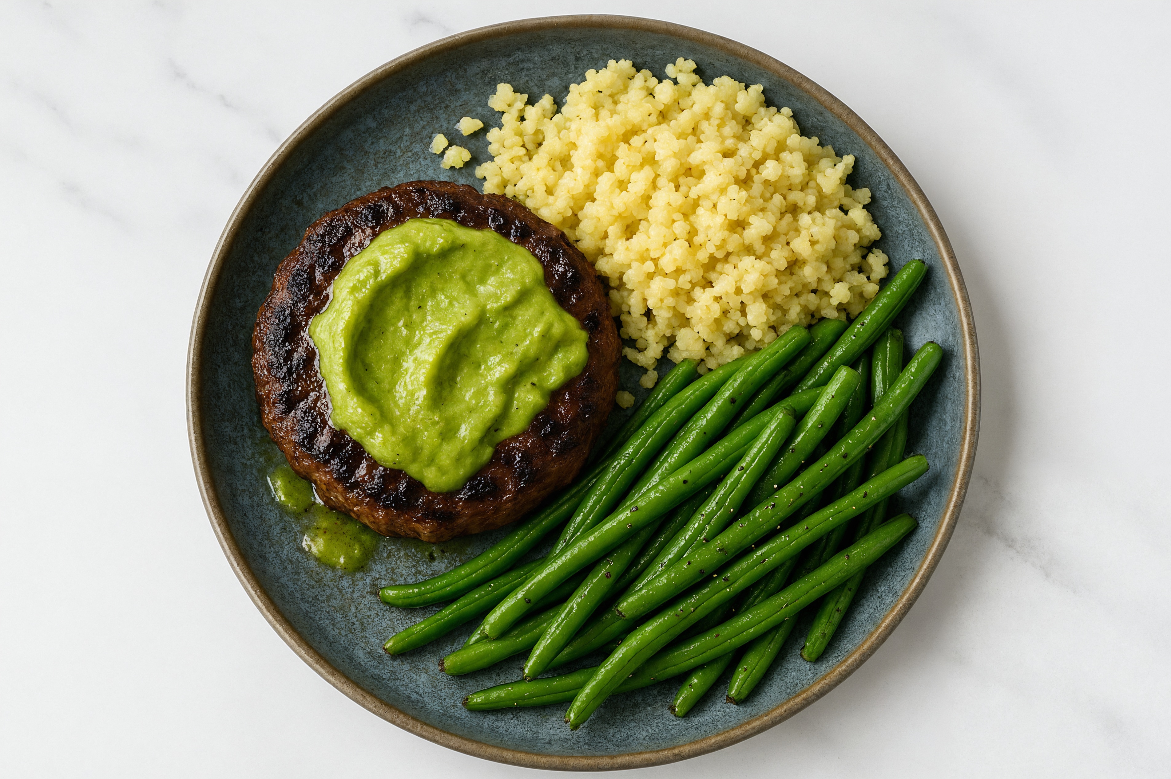 Avocado Wagyu Patties with Couscous + Green Beans