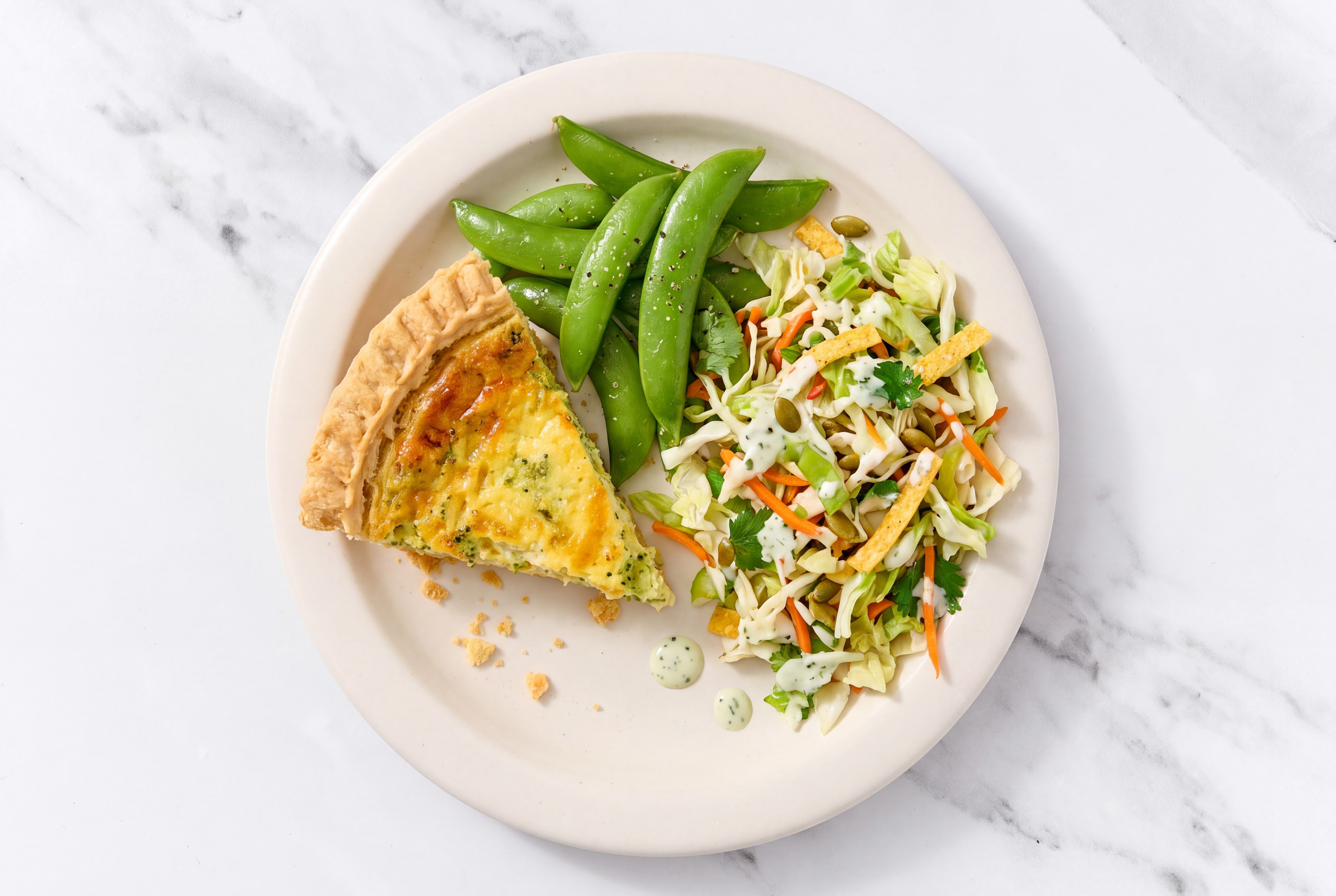 Broccoli & Cheddar Quiche with Snap Peas & Southwest Salad