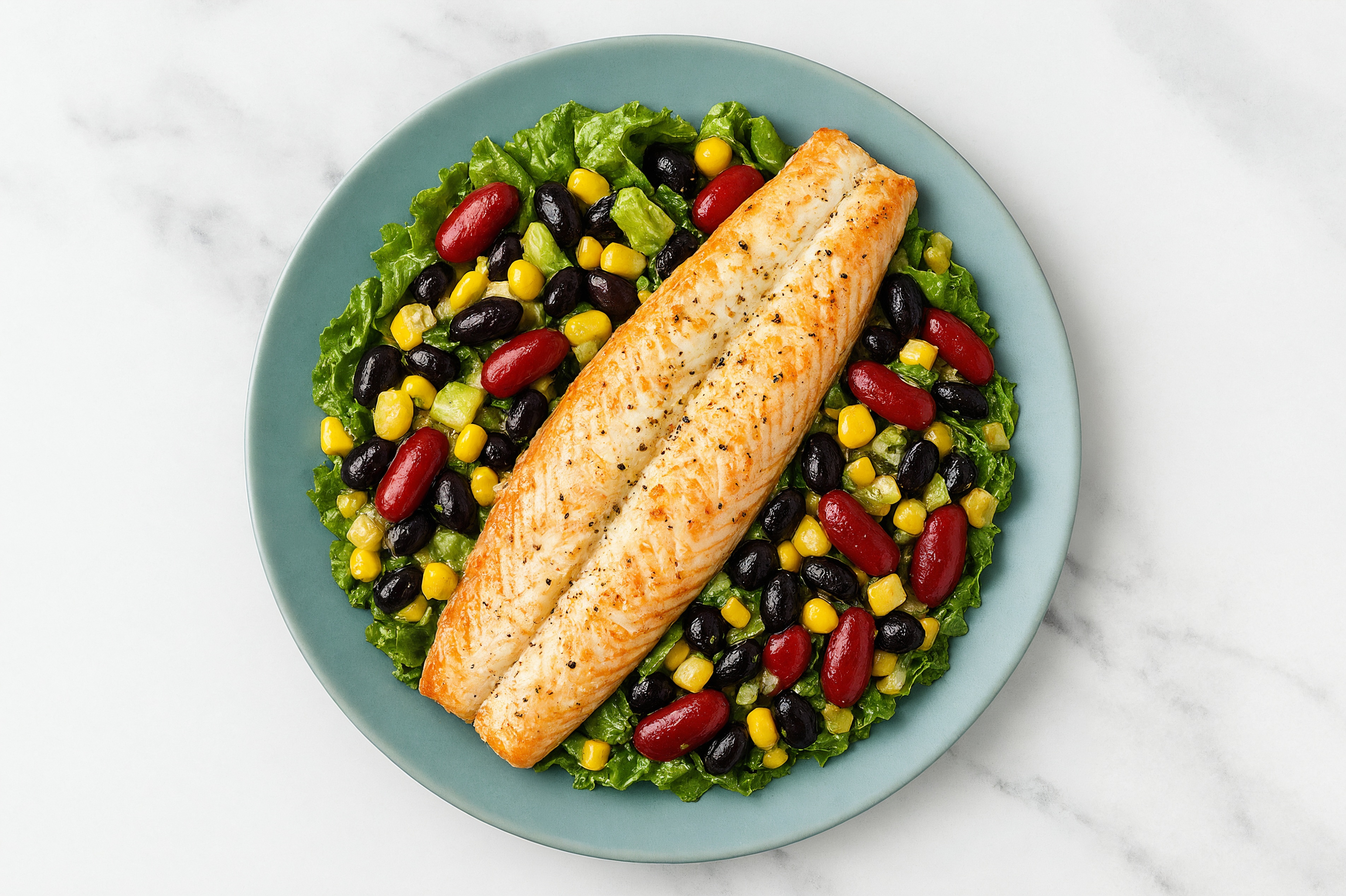 Green Leaf Salad with Trout, Beans & Avocado
