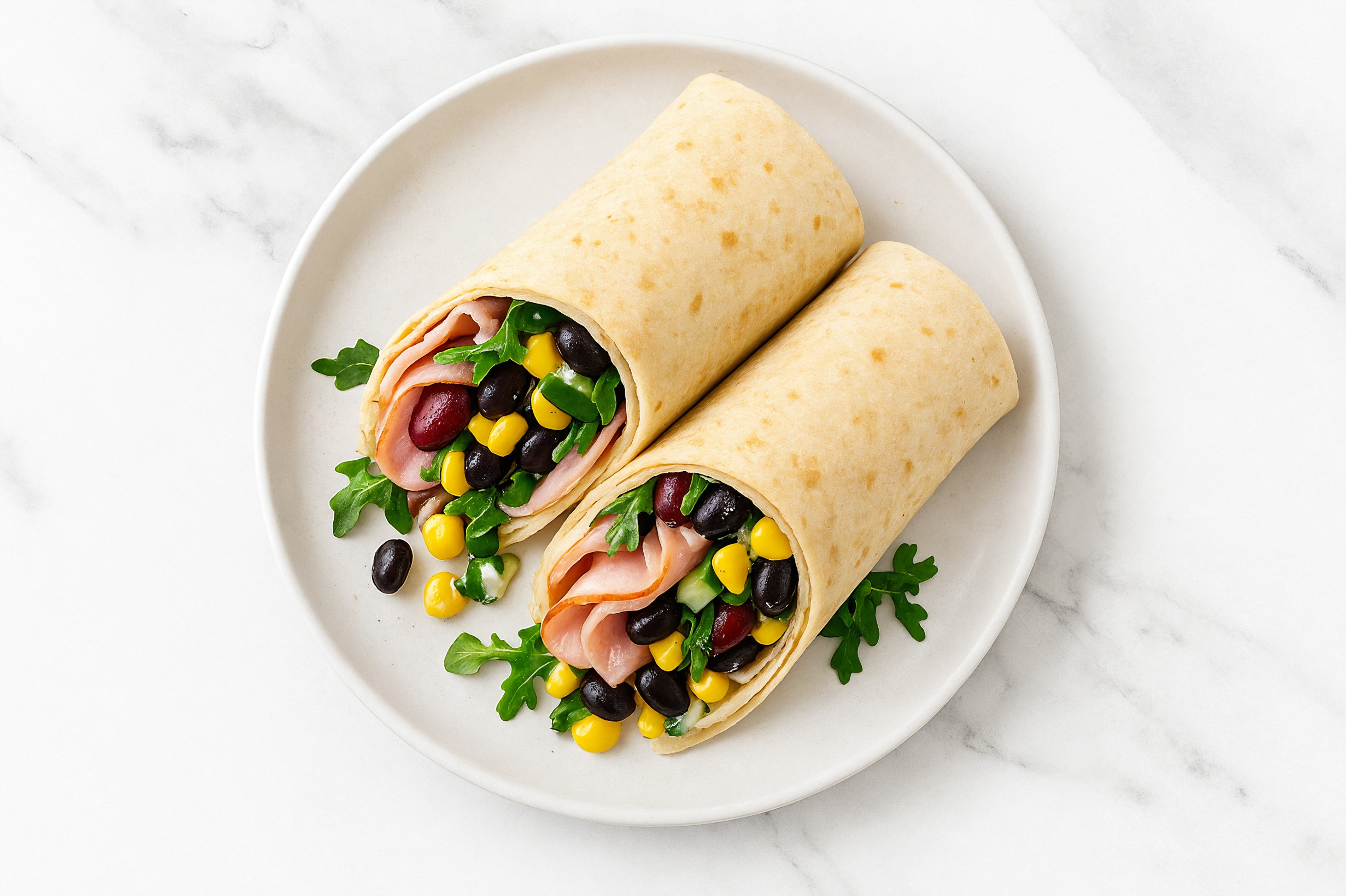 Garlic Honey Ham + Cucumber Tortilla Wraps with Arugula