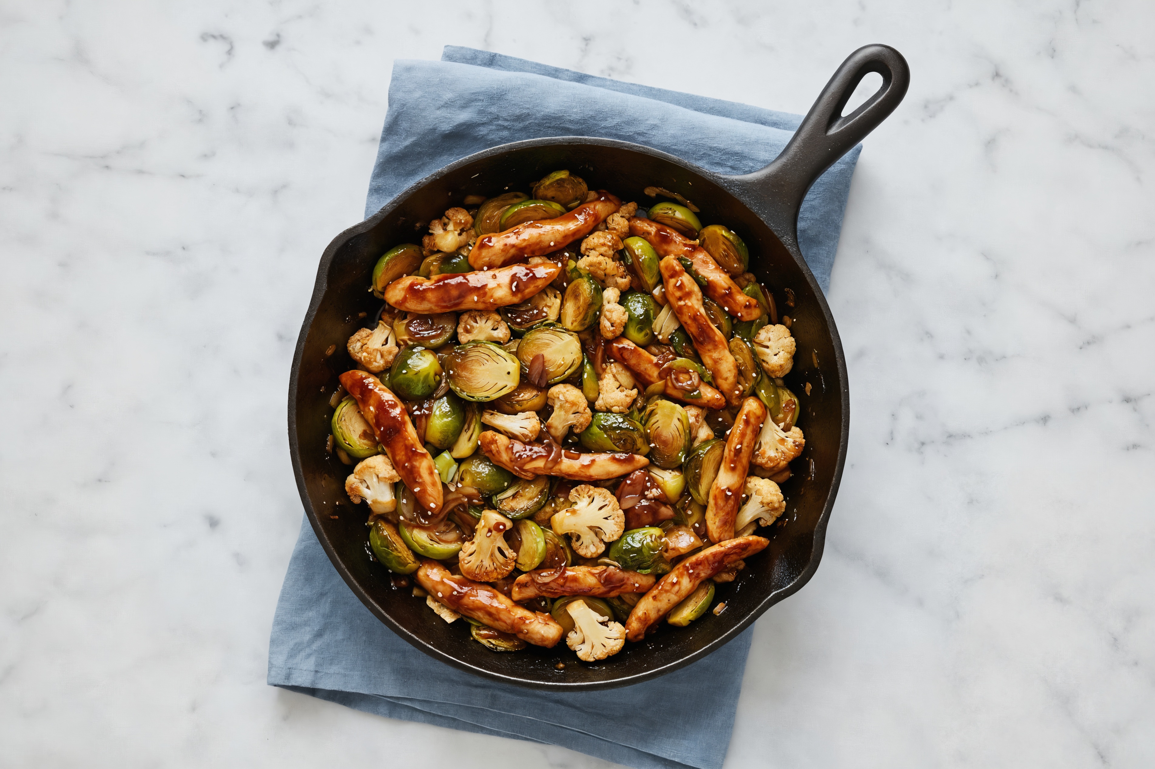 Japanese BBQ Chicken Stir-Fry with Cauliflower & Brussels