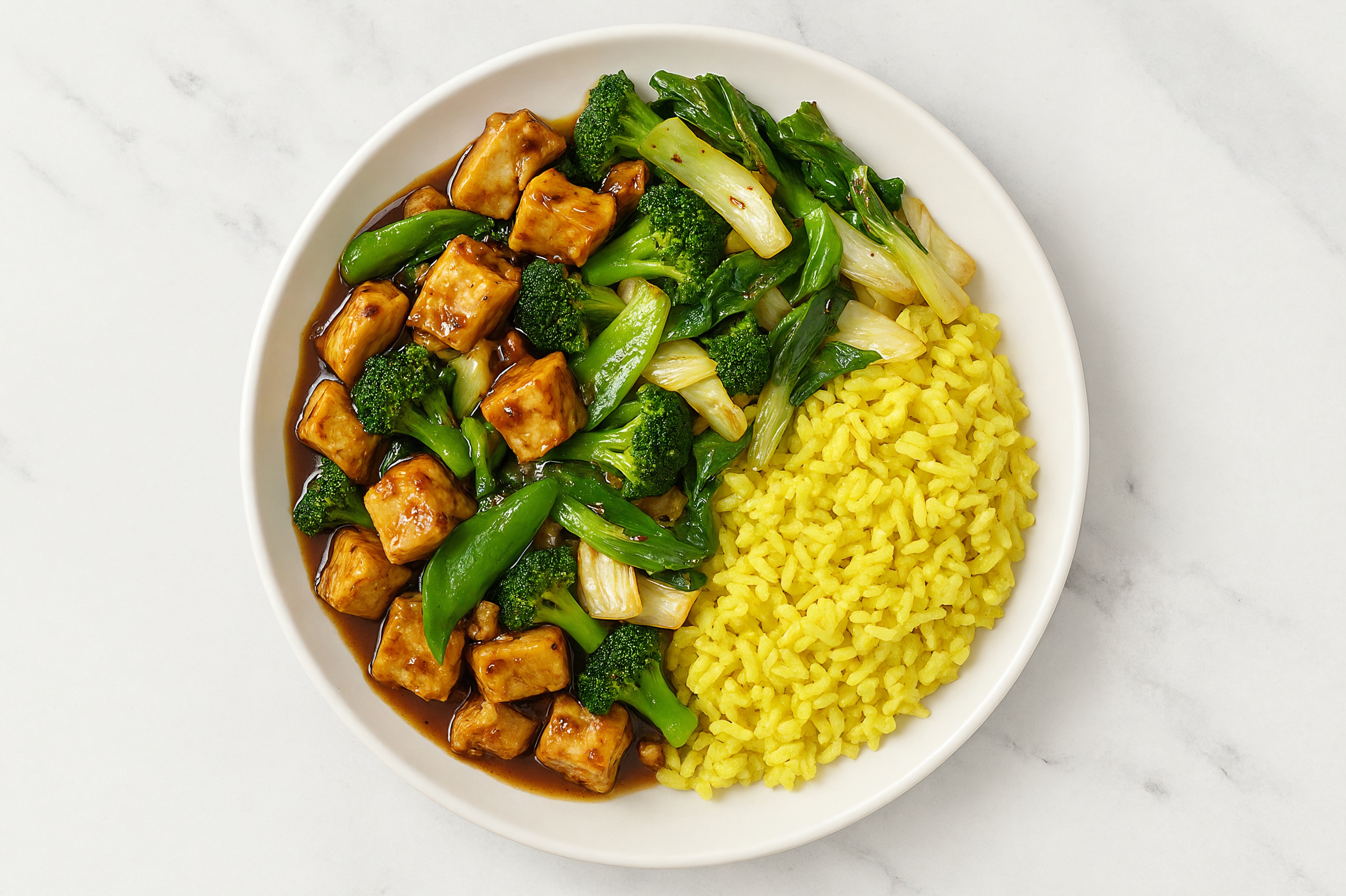 Bok Choy Teriyaki Tofu Grain Bowl with Chicken & Herb Rice