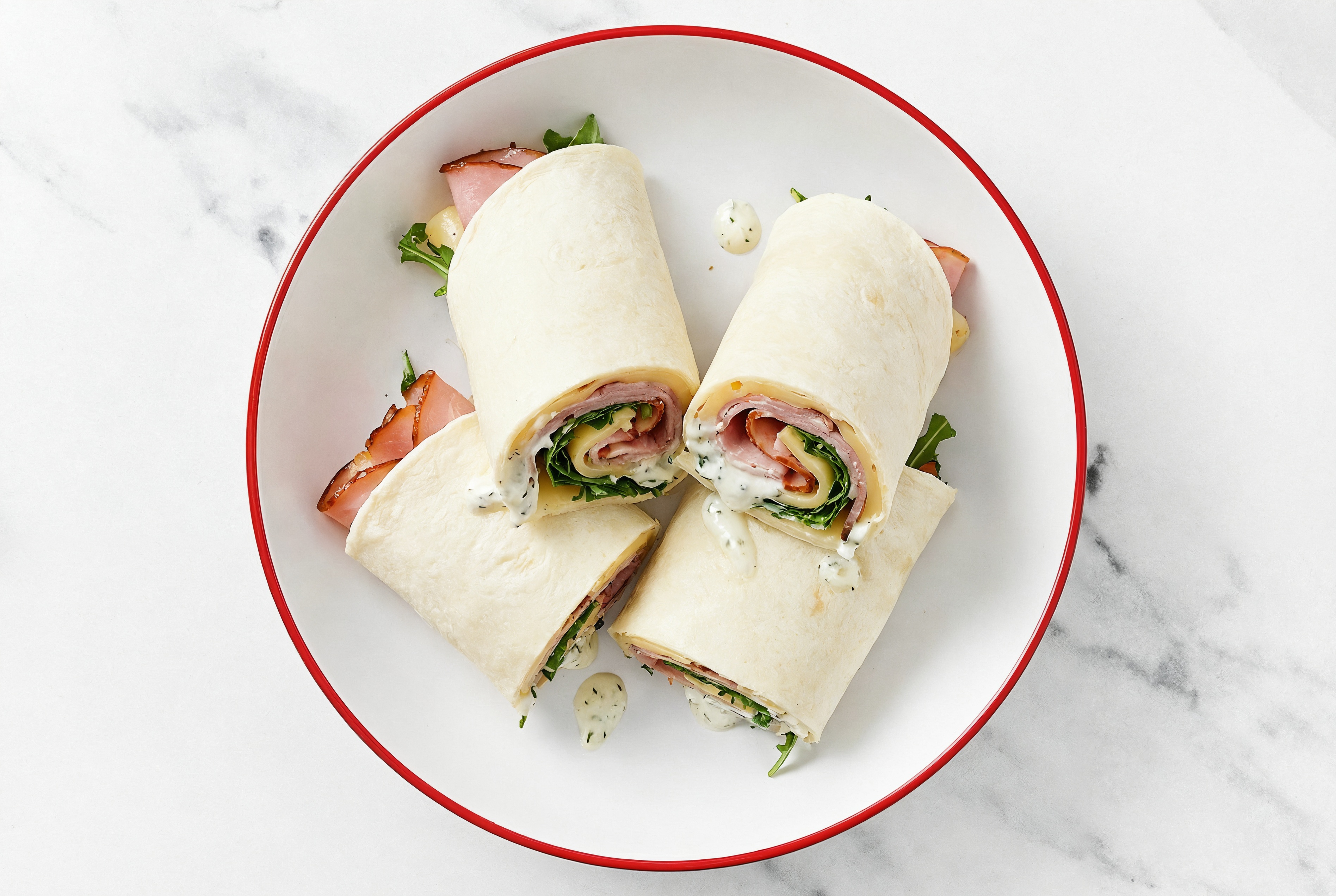 Tzatziki Honey Ham + Swiss Wraps with Arugula
