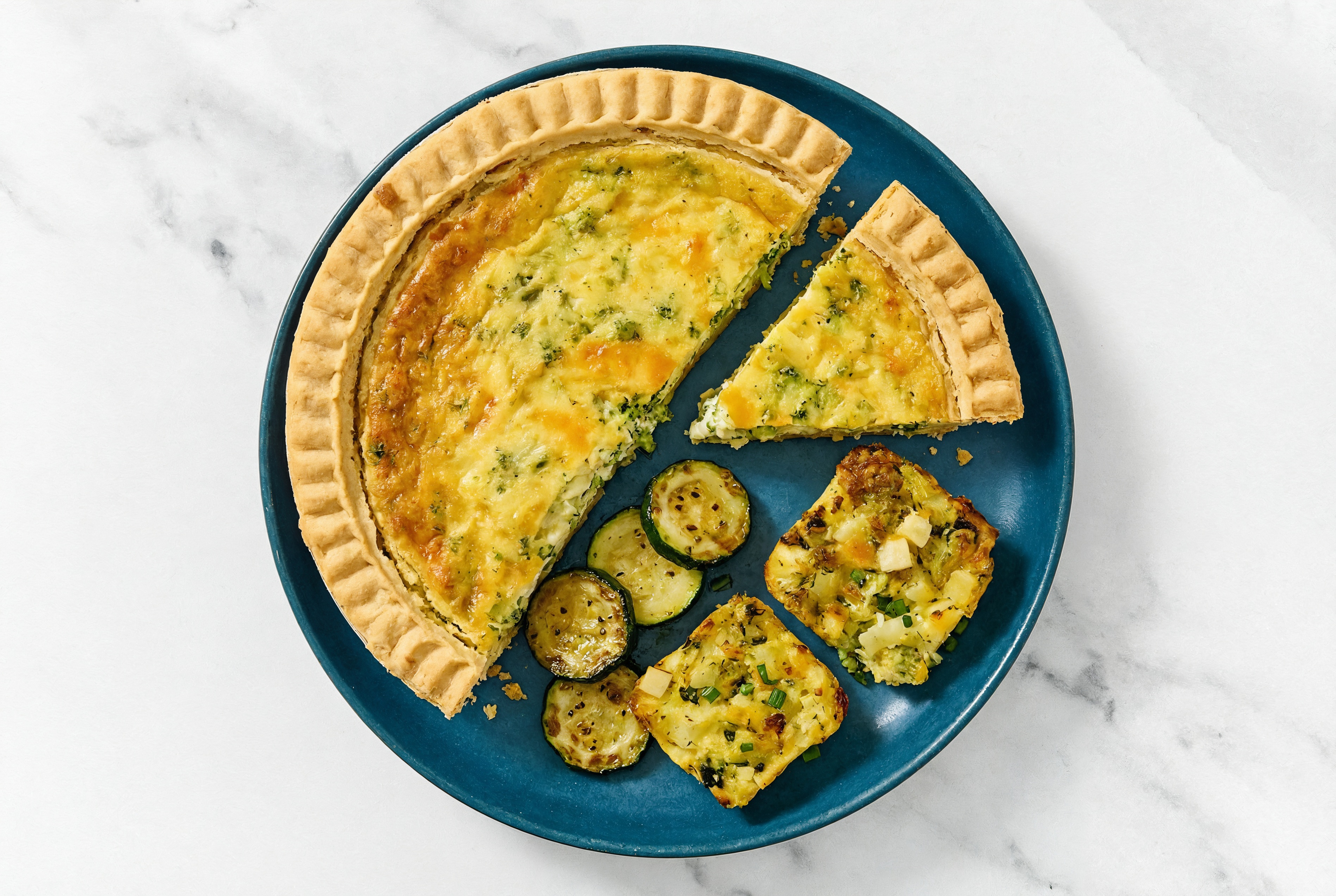 Broccoli & Cheddar Quiche with Zucchini & Potato Bake