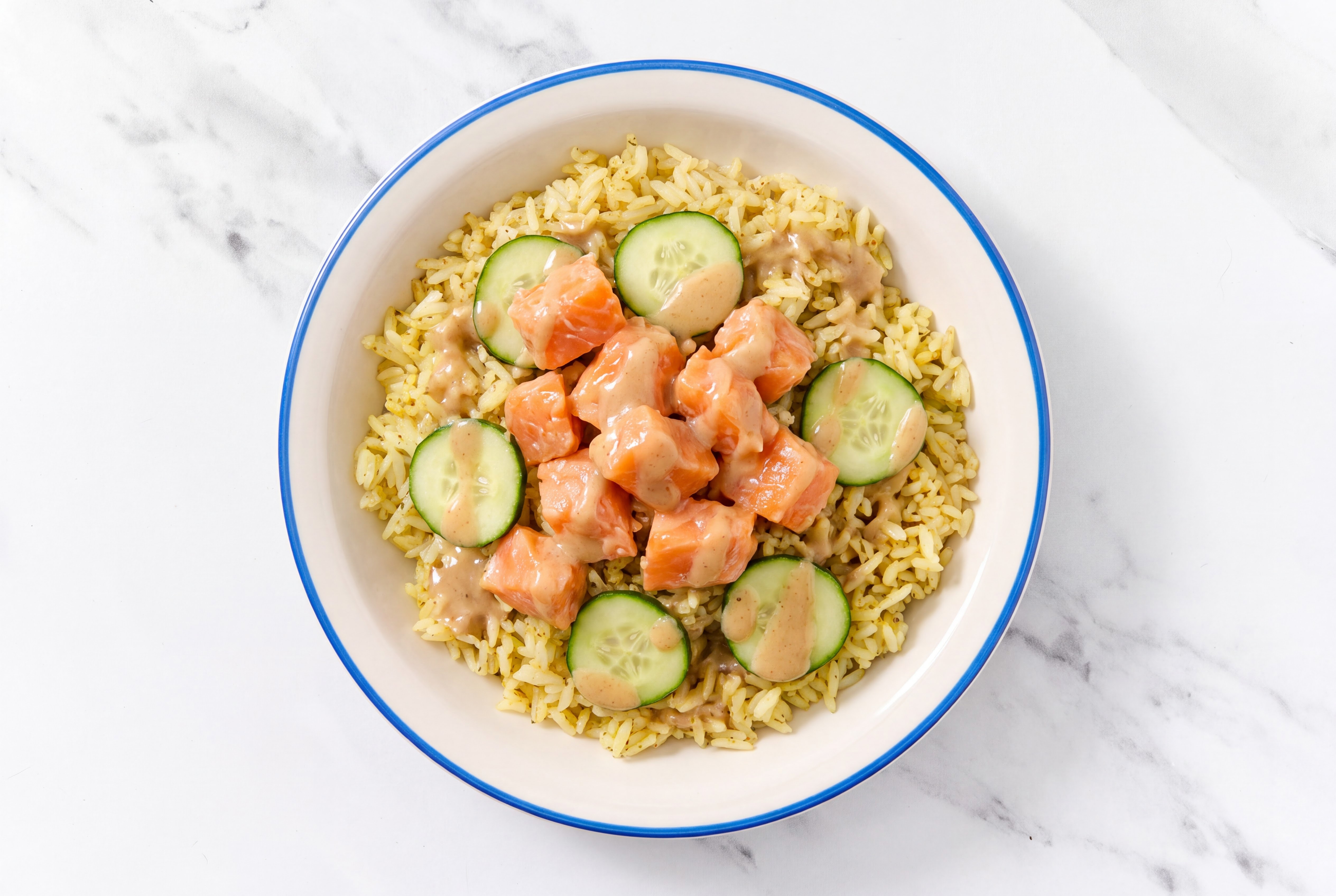 Gingery Ponzu Poké Salmon + Crisp English Cucumber Bowl
