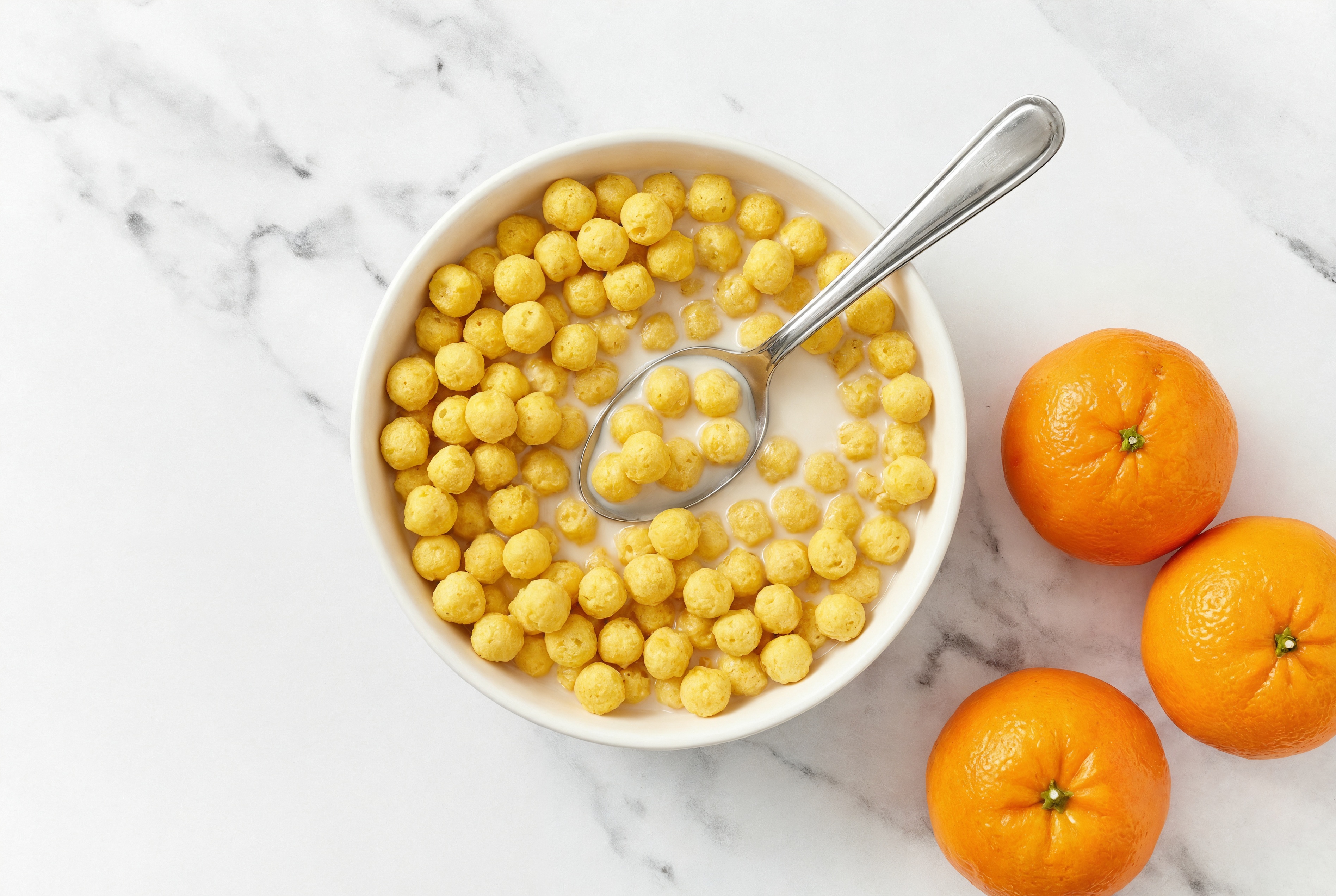 Peanut Butter Puff Cereal with Almond Milk + Clementines