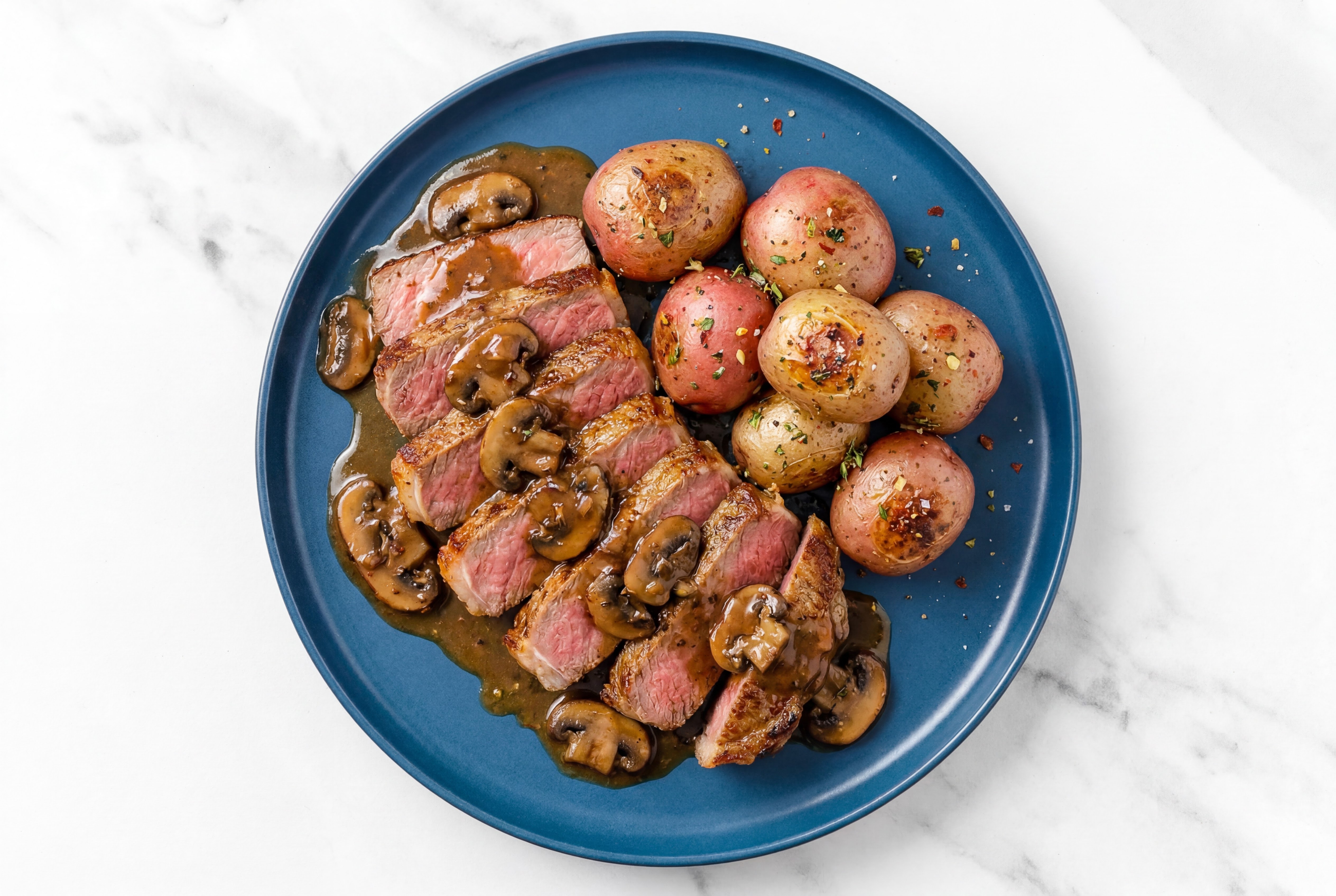 Wagyu Strip Steak with Mushroom Pan Sauce
