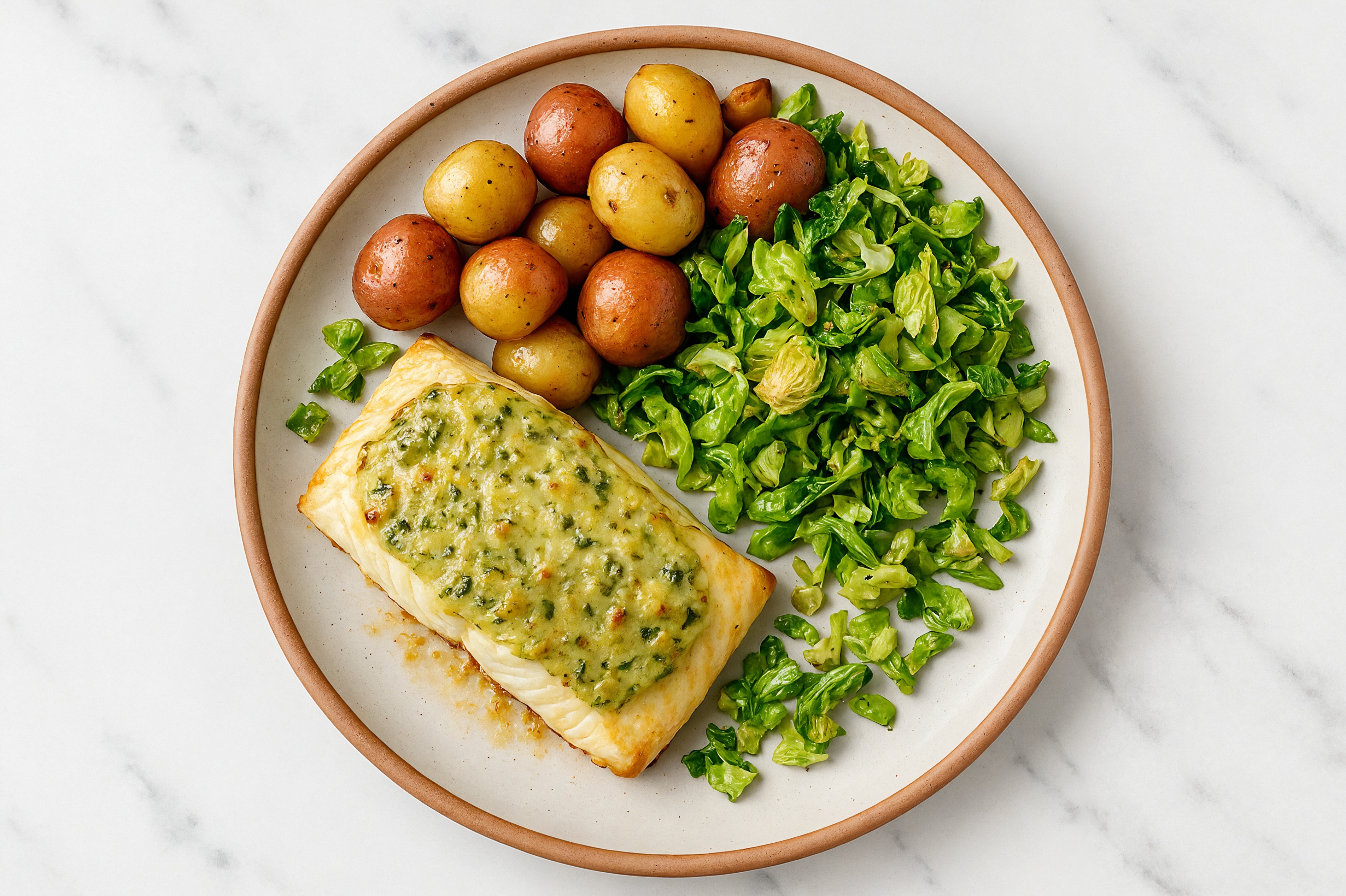 Spinach Artichoke Halibut + Shaved Brussels