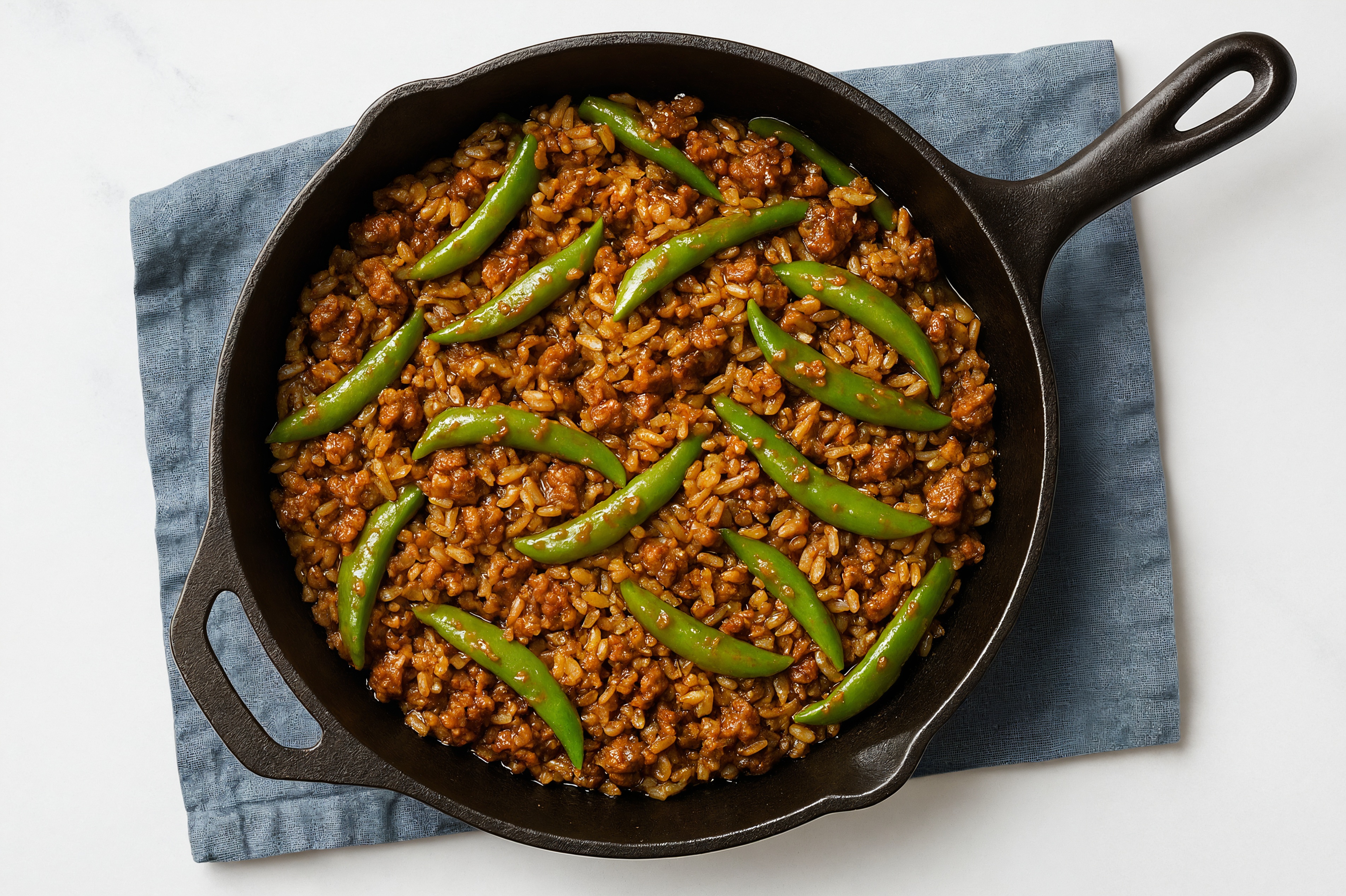 Sesame Ginger Pea Snap + Ground Turkey Stir-Fry with Brown Rice