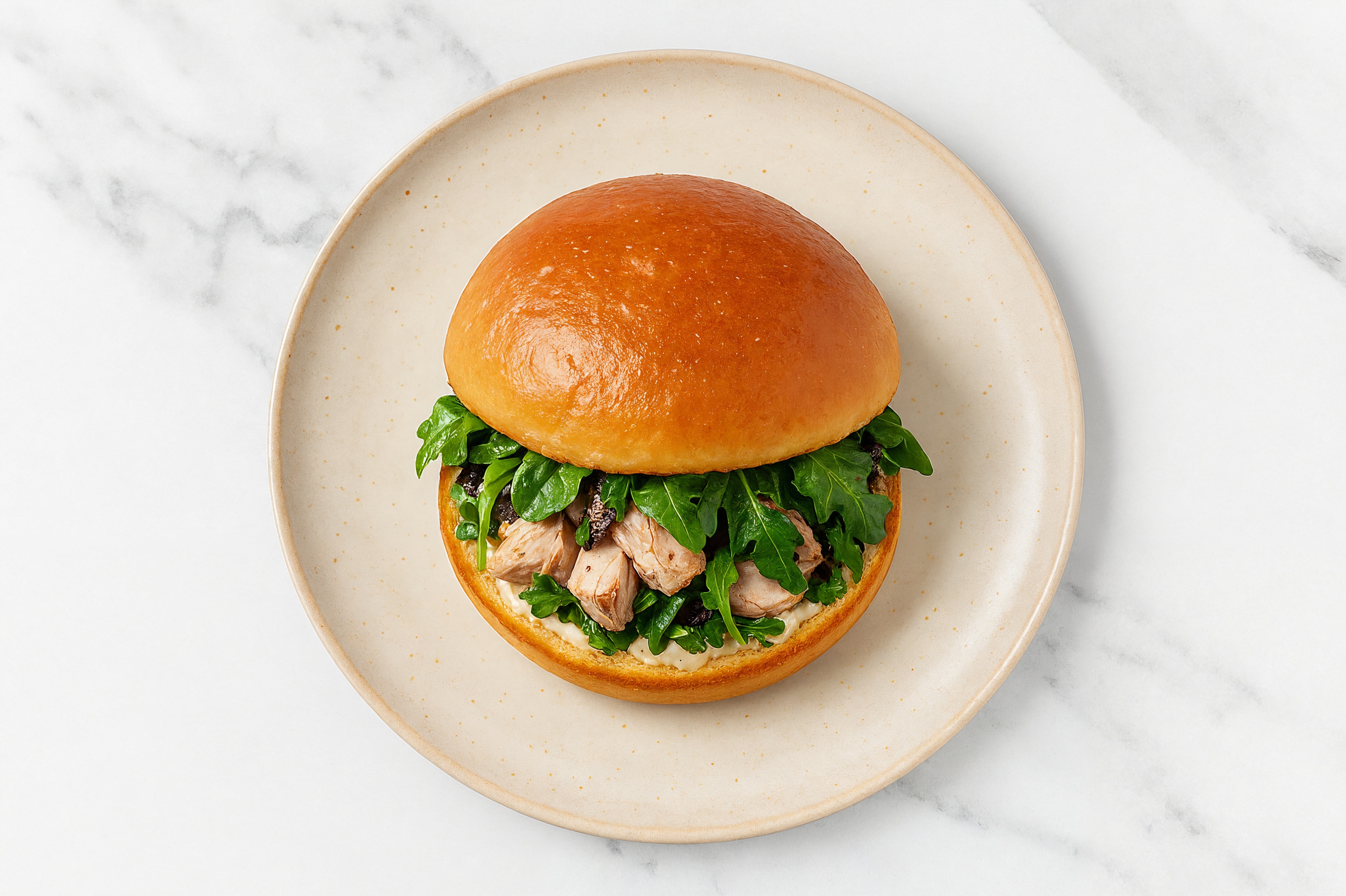 Horseradish Tuna Sandwich on Brioche with Spring Mix