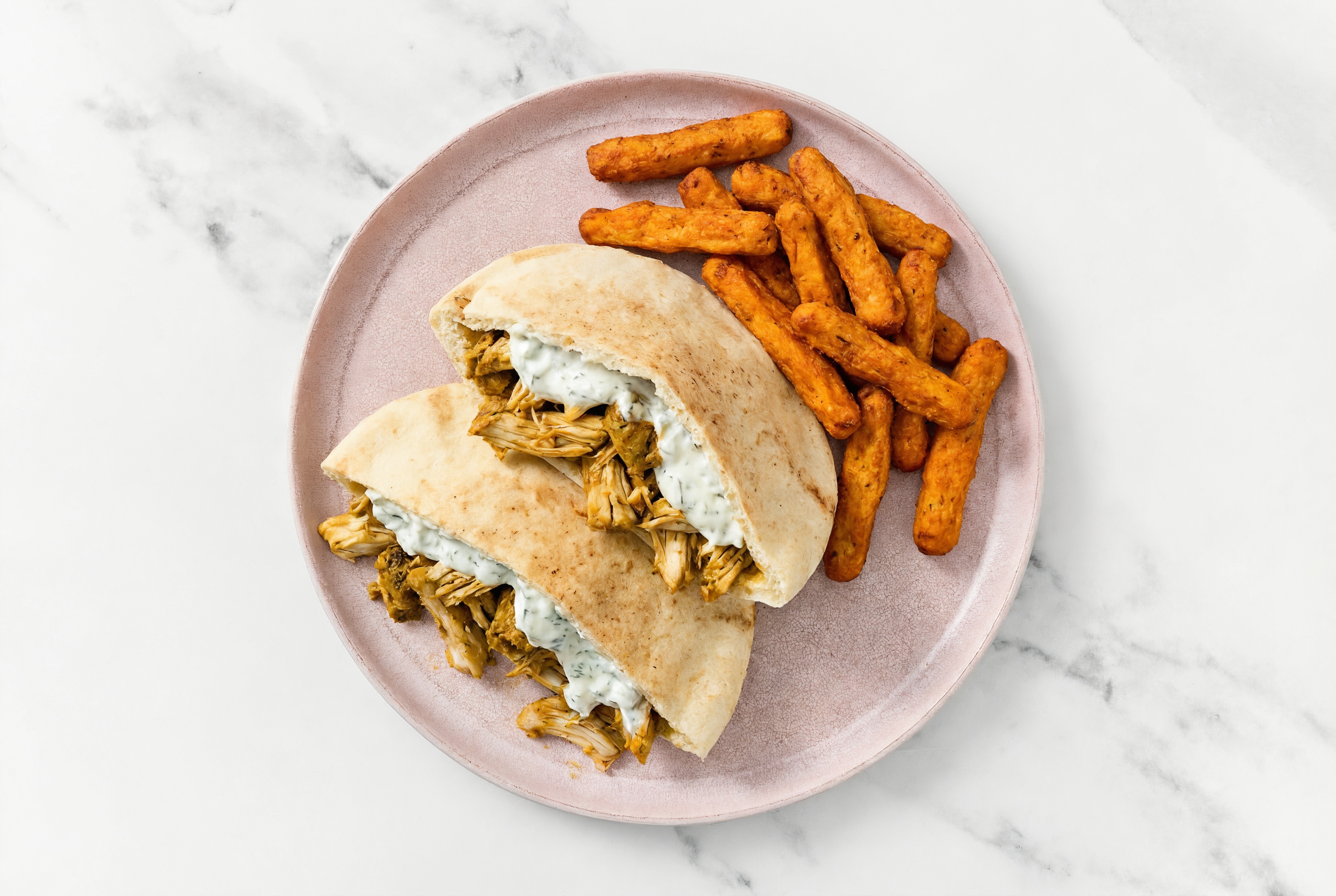 Shawarma Chicken Traditional Pita with Sweet Potato Fries