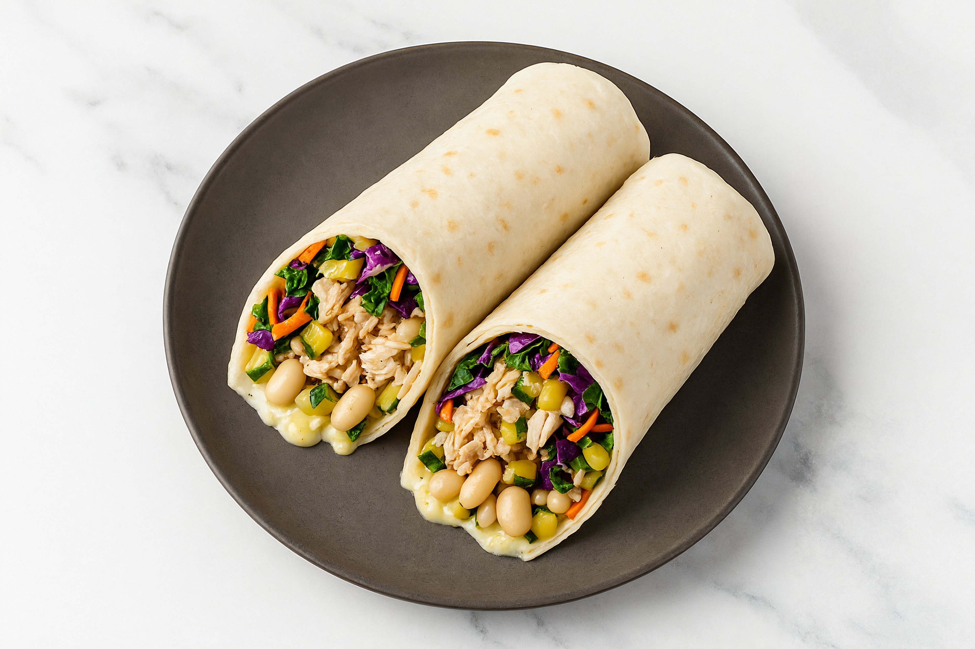 Garlic Pulled Chicken + Zucchini Wraps with Rainbow Veggies