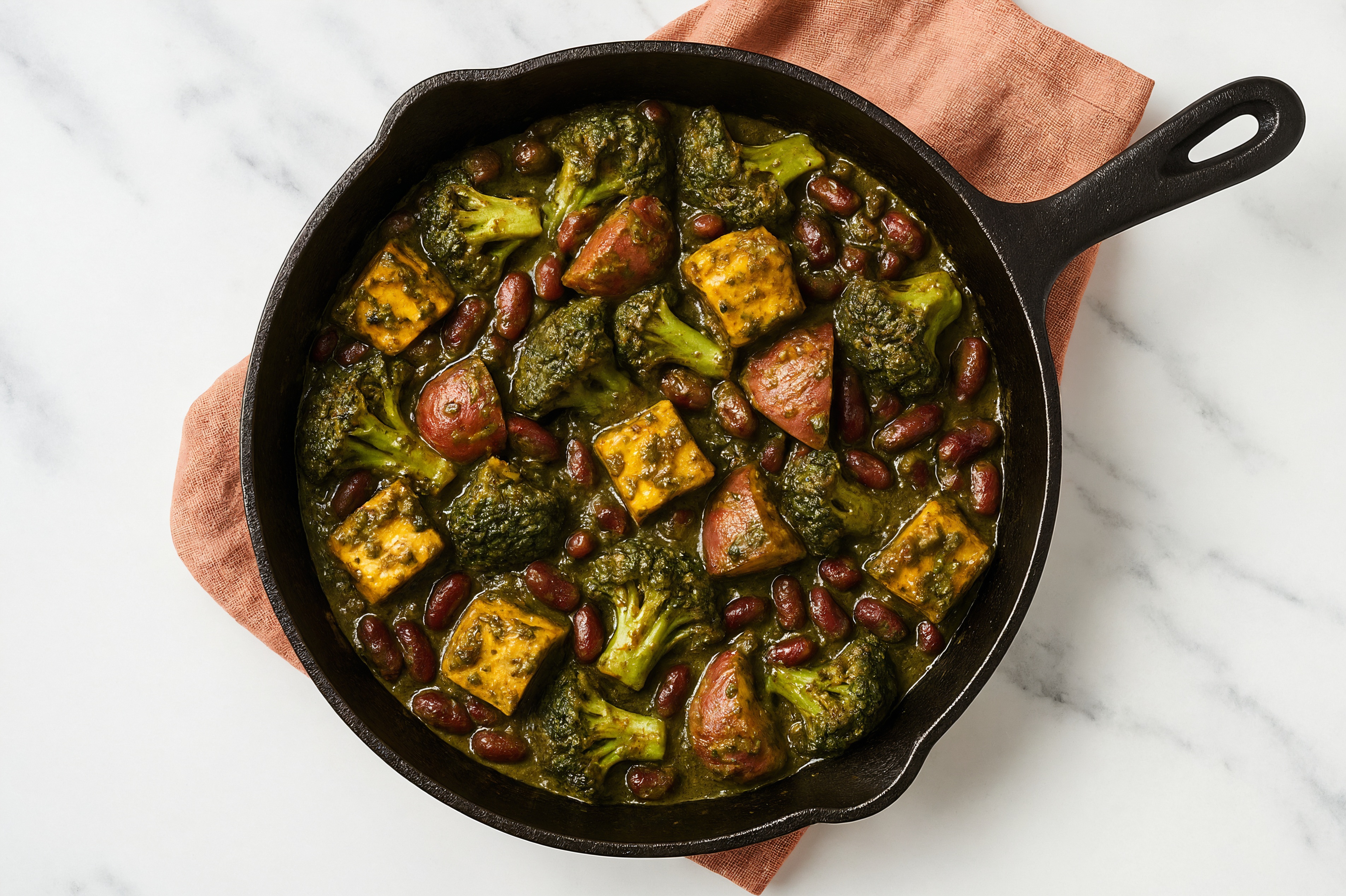 Paneer + Kidney Beans Saag with Organic Broccoli + Poatoes
