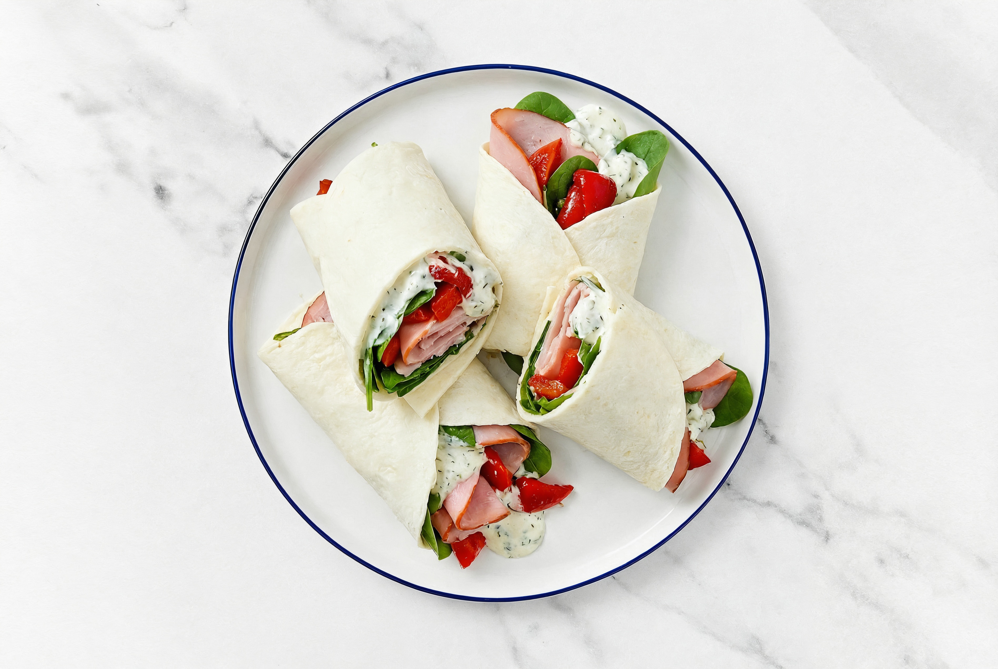 Tzatziki Honey Ham + Roasted Pepper Wraps with Spinach