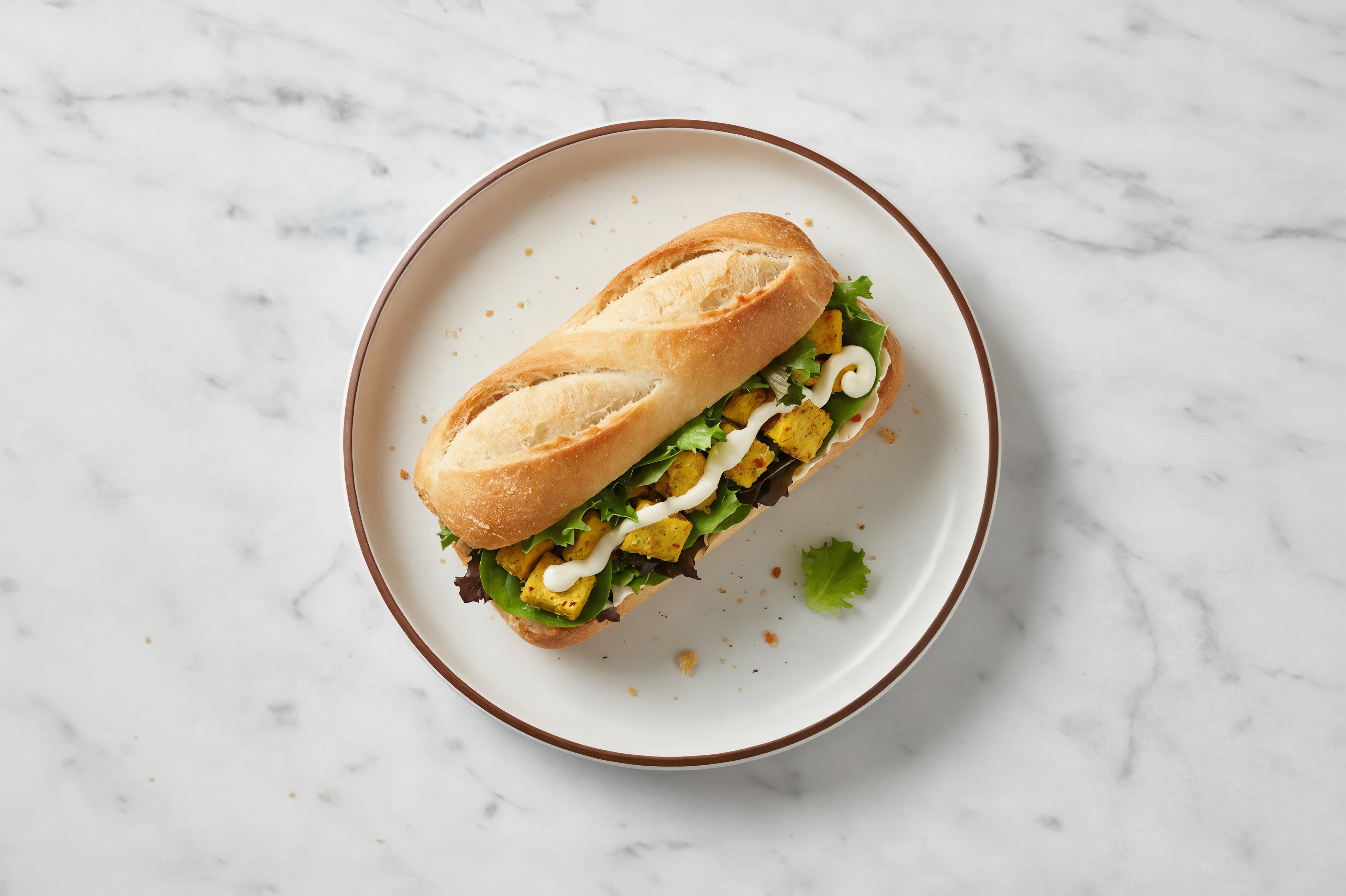 Lemongrass Tofu Salad Sandwich with Spring Mix Lettuce