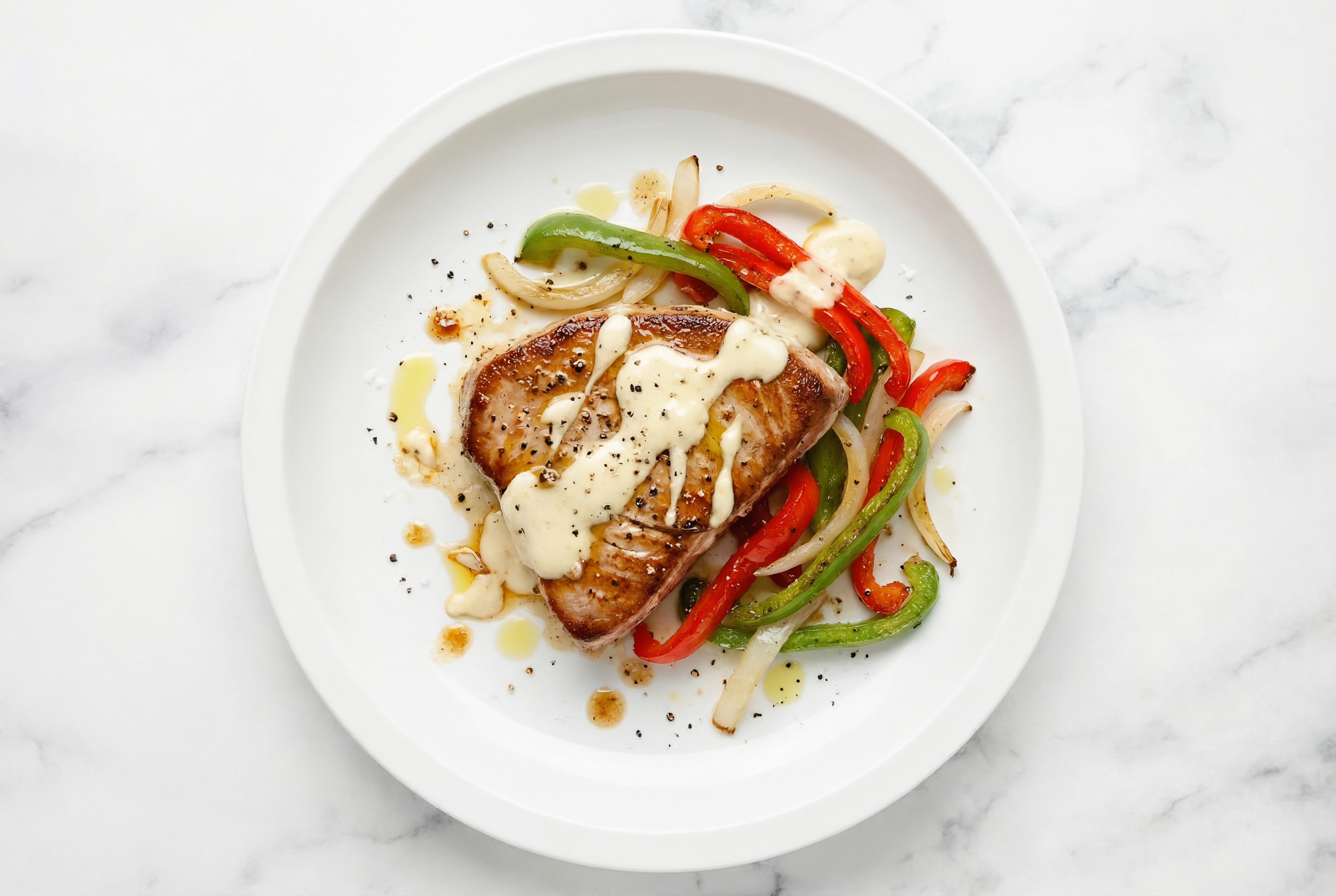 Garlic Sheet Pan Tuna & Bell Peppers
