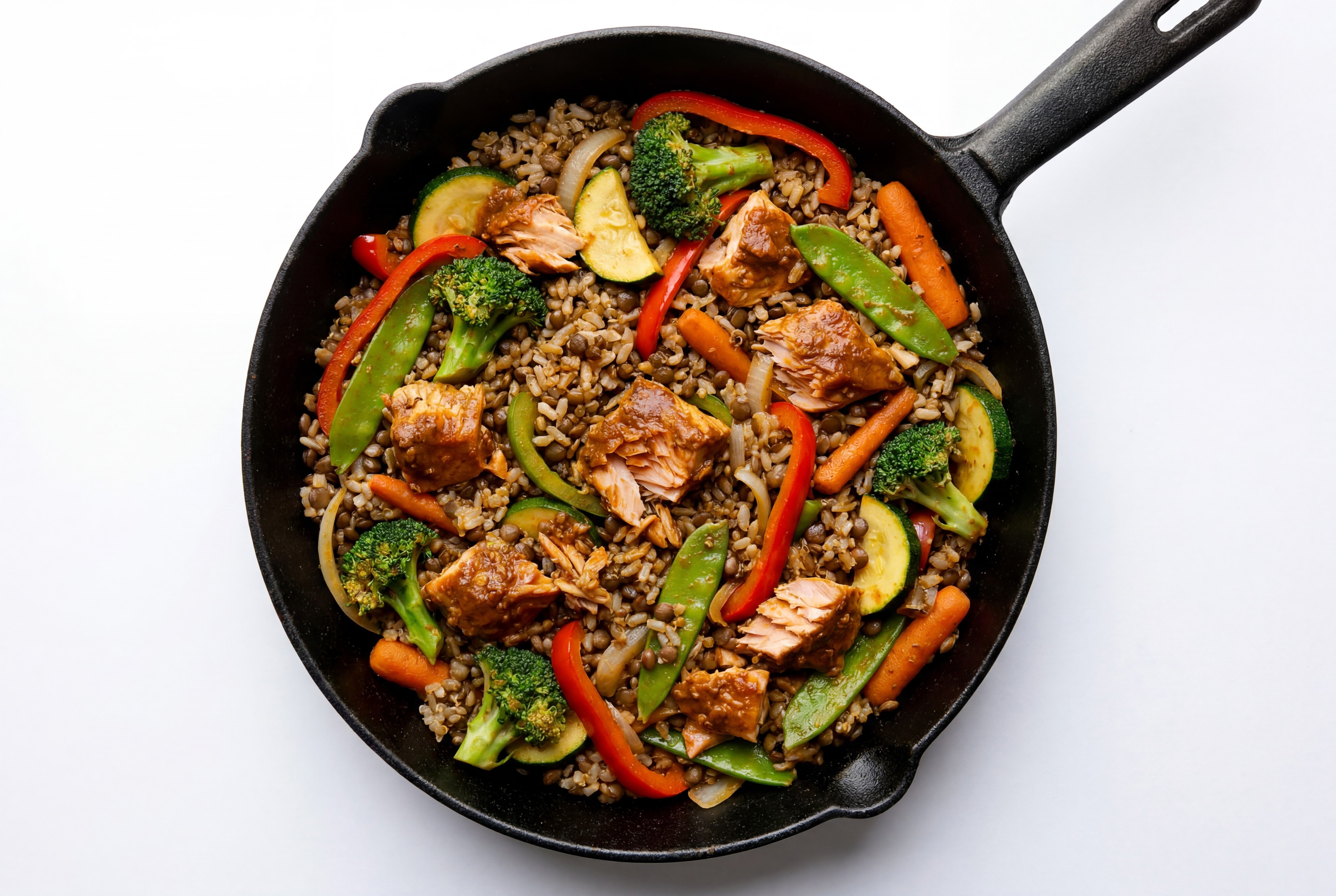 Spicy Vindaloo Steelhead Trout Stir-Fry with Mixed Veggies over Quinoa