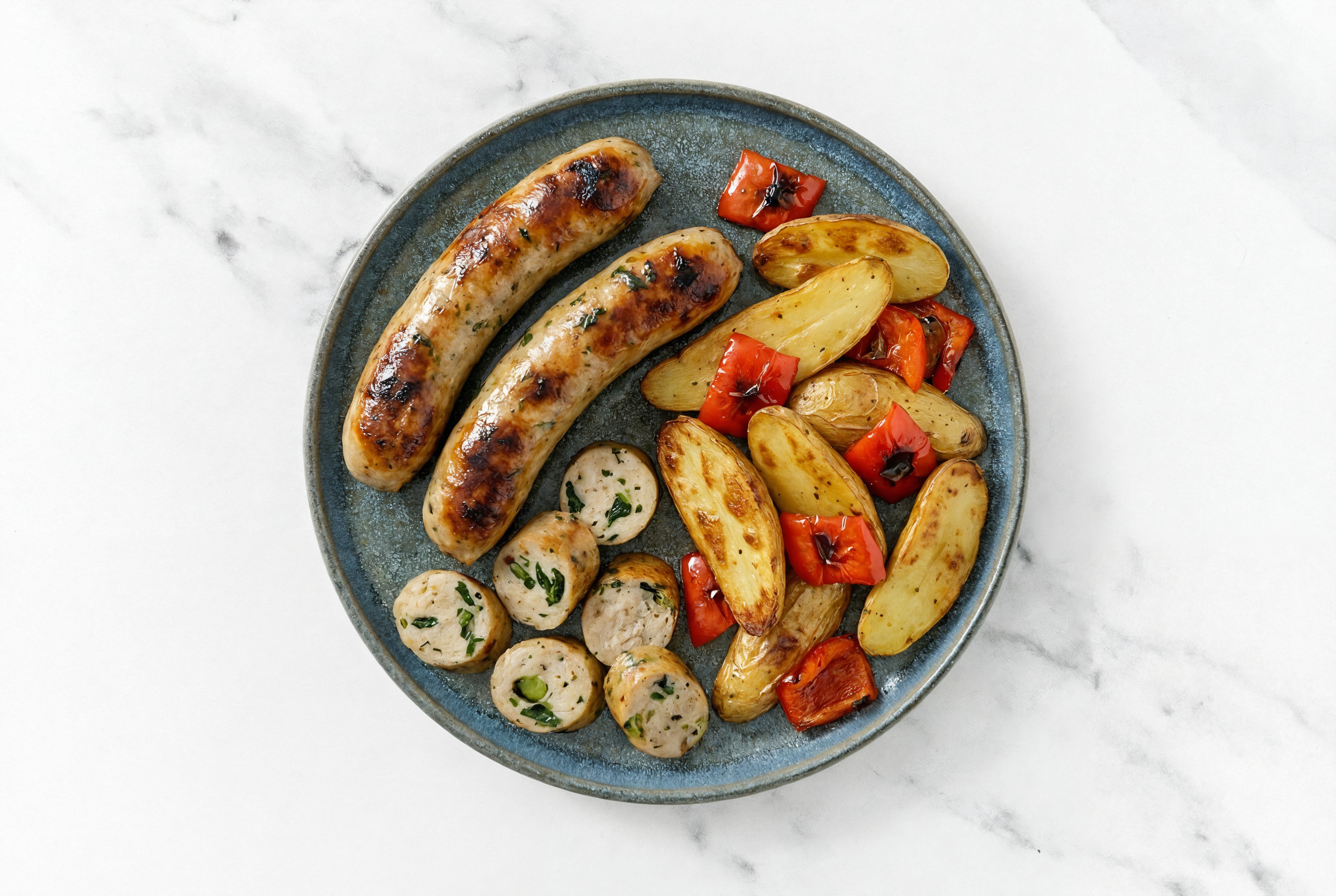 Herby Garlicky Chicken Sausage + Potato Hash with Red Bell Pepper
