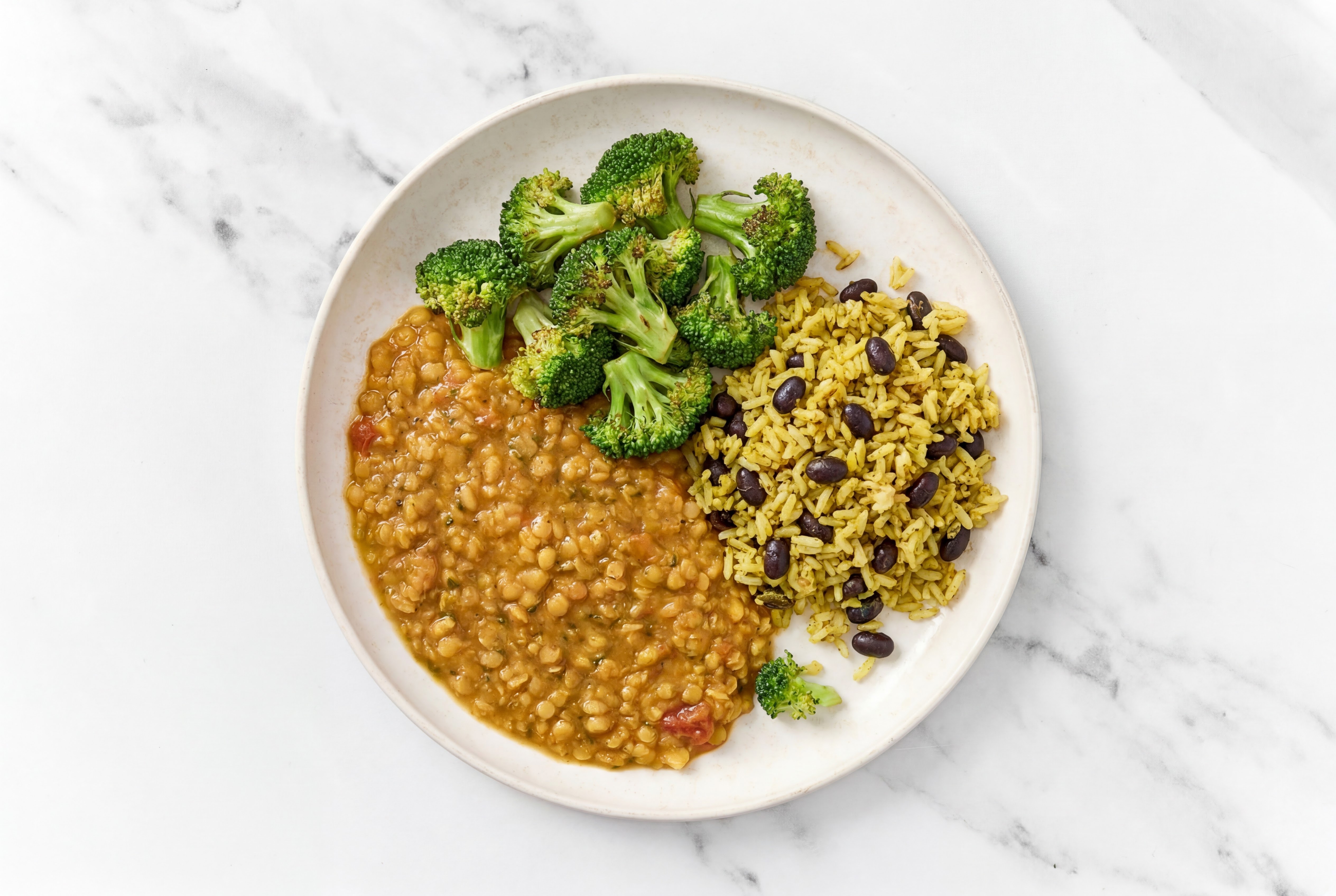 Broccoli Yellow Lentil Dal Bowl over  Rice with Beans