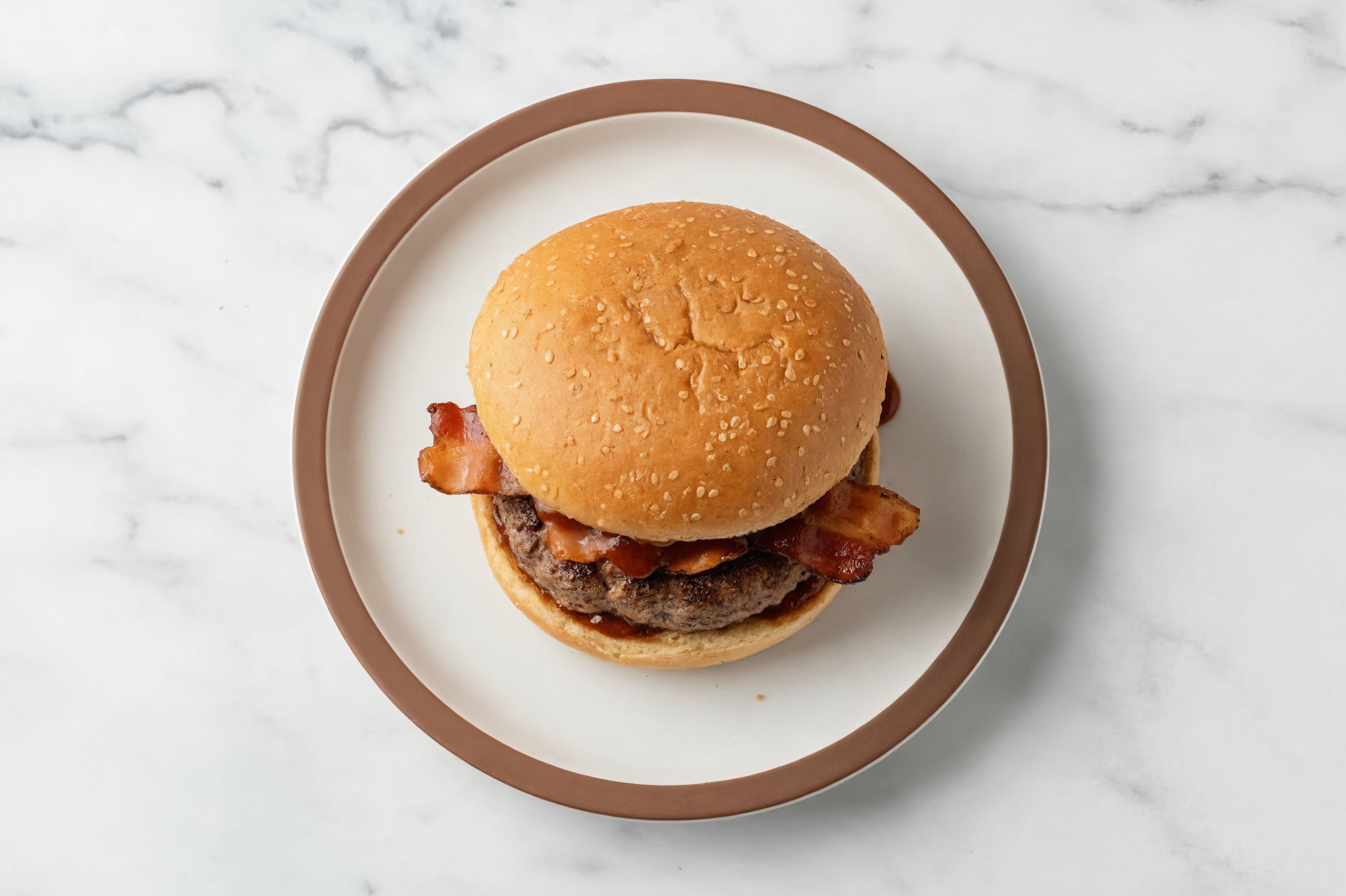 Lamb Burger on Sprouted Grain with BBQ & Turkey Bacon with Original BBQ