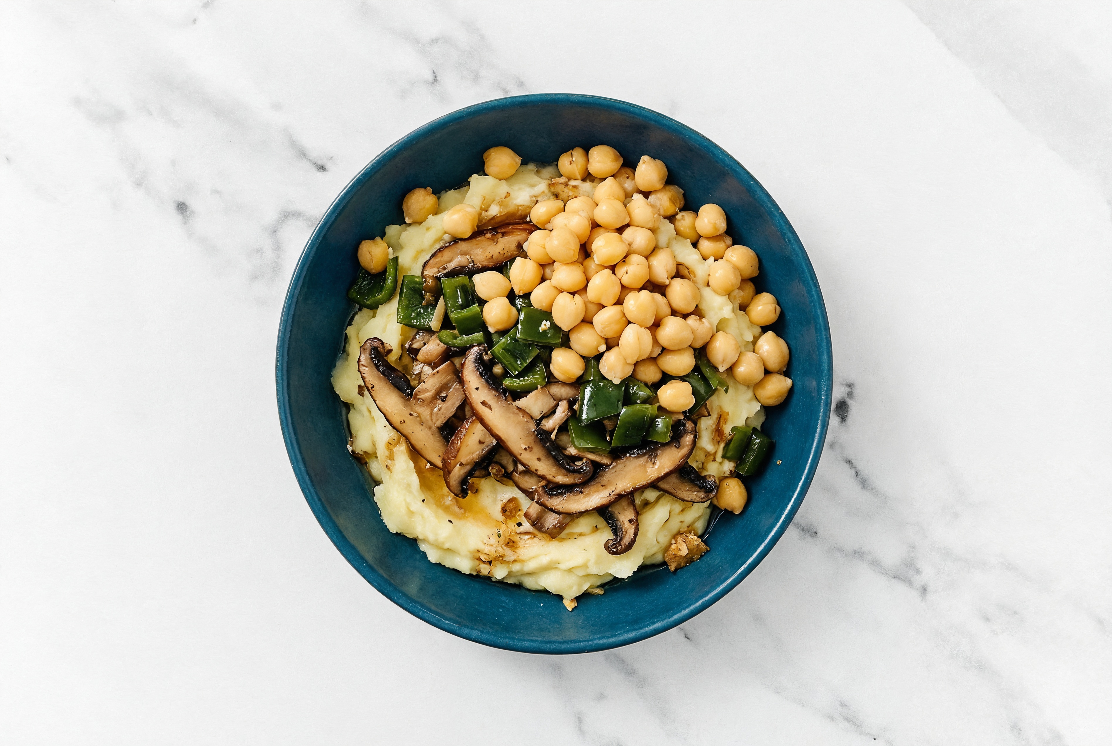 Vegan Mashed Potato Plate with Sautéed Poblano, Mushroom + Garbanzo