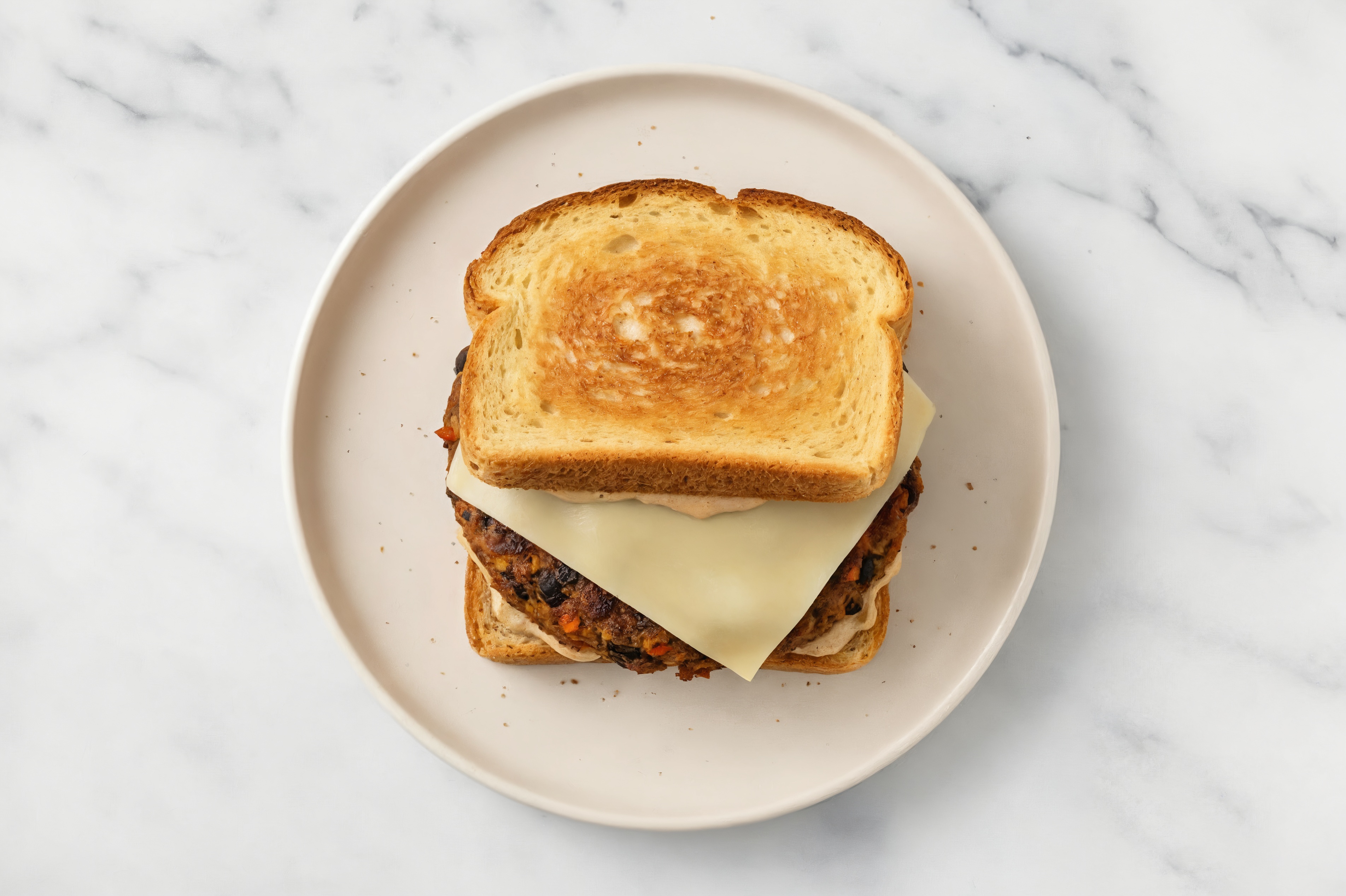 Swiss Black Bean Burger on GF Bread with French Onion Sauce