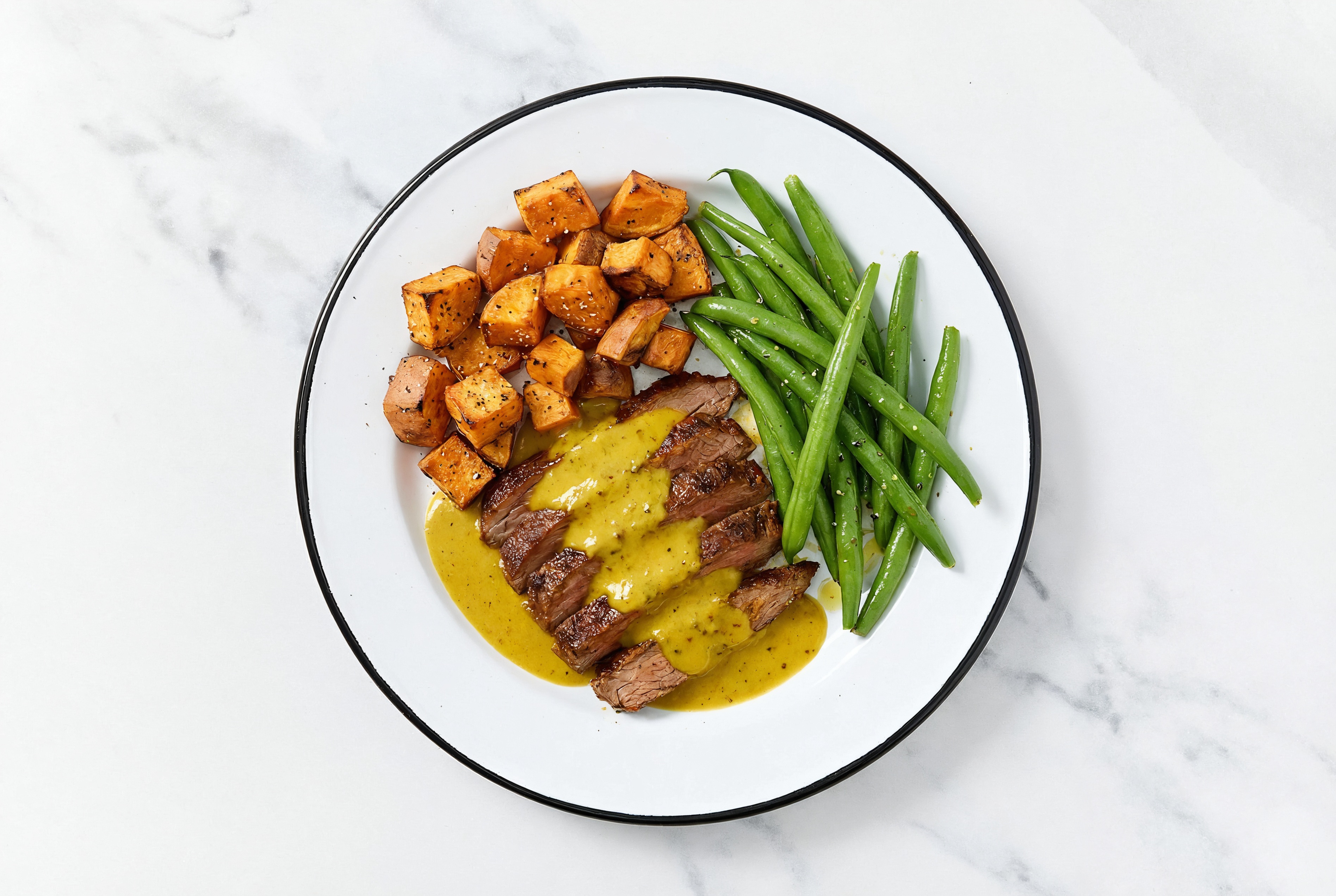 Coconut Curry Flank Steak with Sweet Potatoes & Organic Green Beans