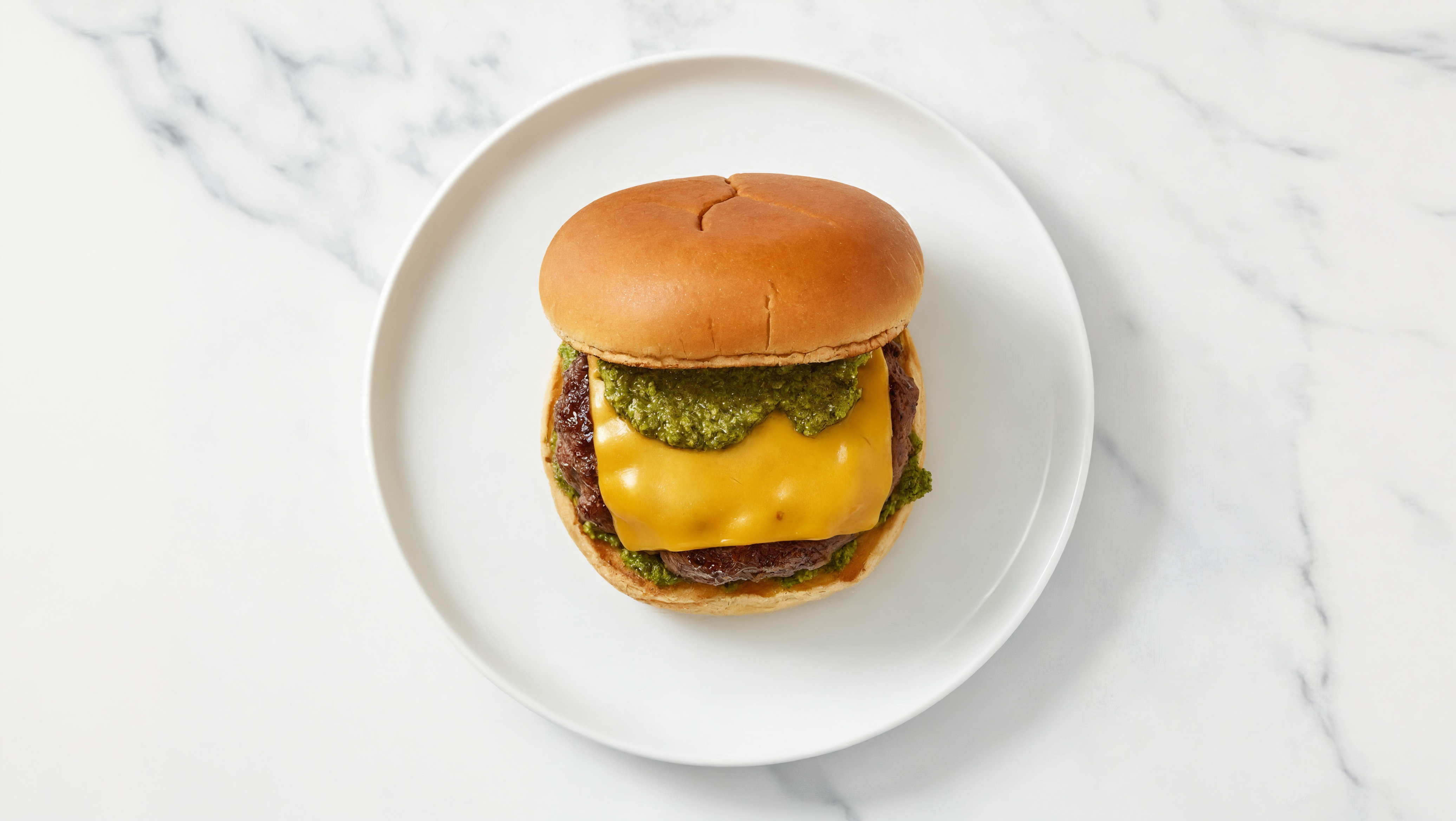 Lamb Burger on Gluten-Free Bun with Pesto & Cheddar