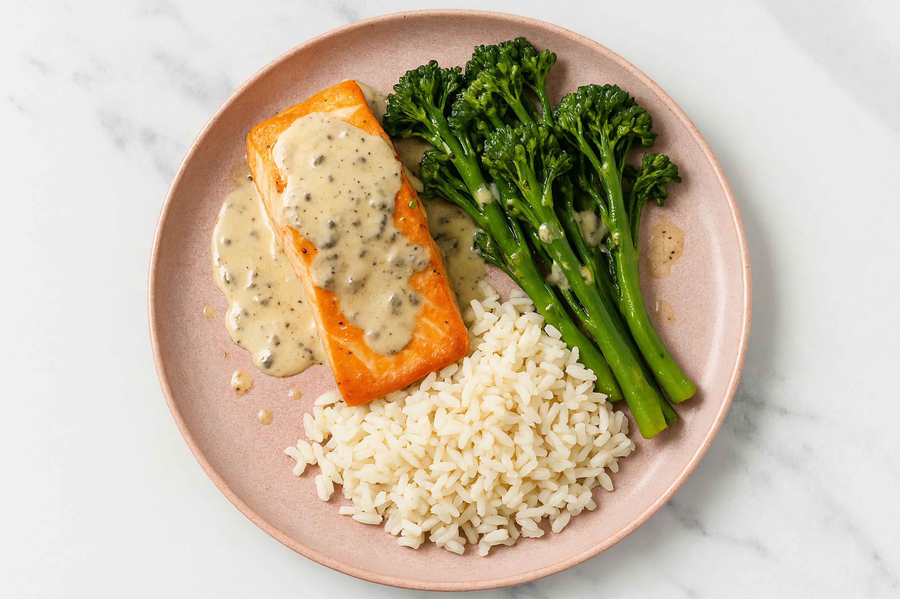 Creamy Truffle Salmon + Baby Broccoli with Long Grain White Rice