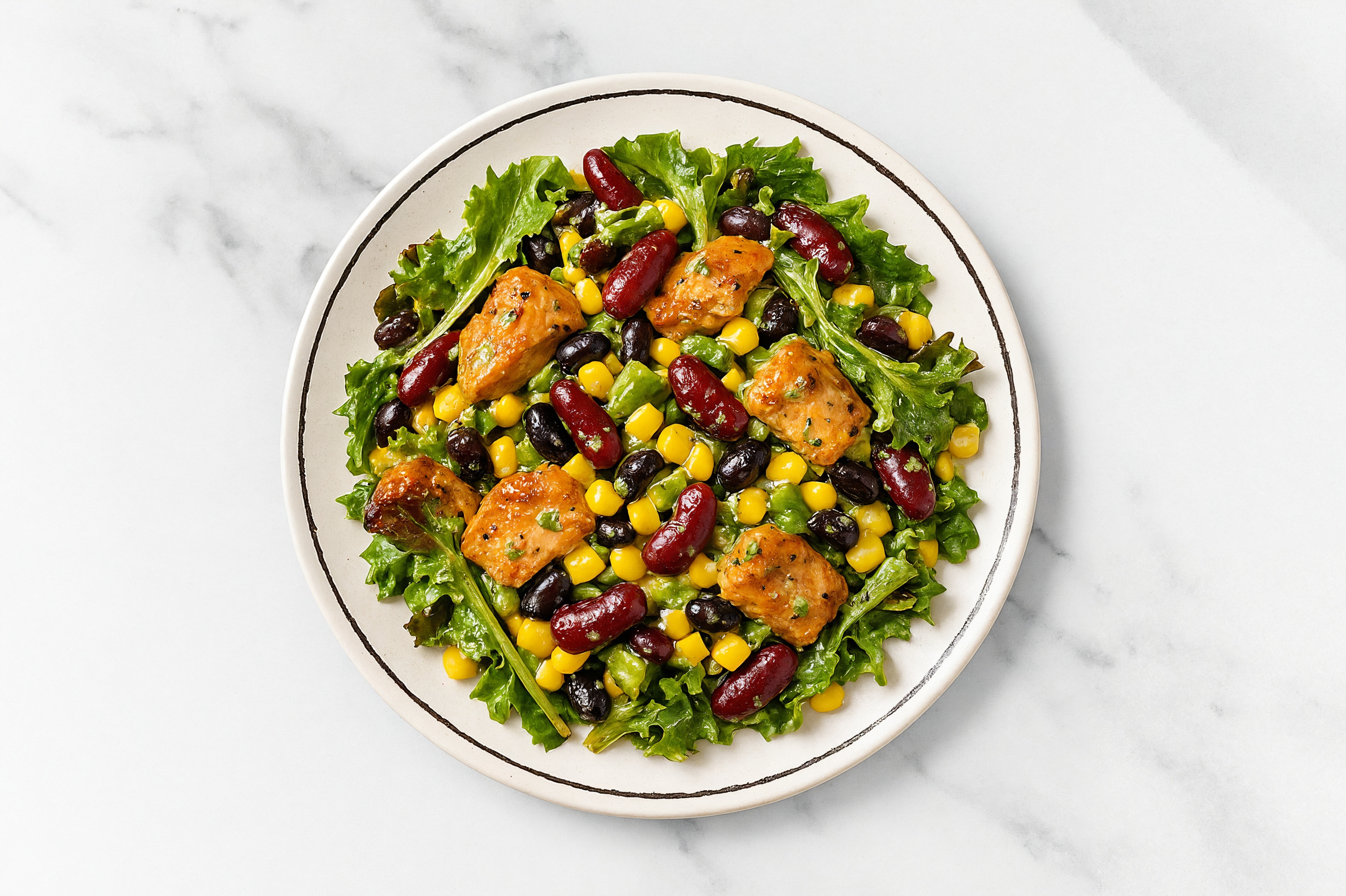 Rotisserie Chicken + Black Cucumber Corn Bean Salad Caesar
