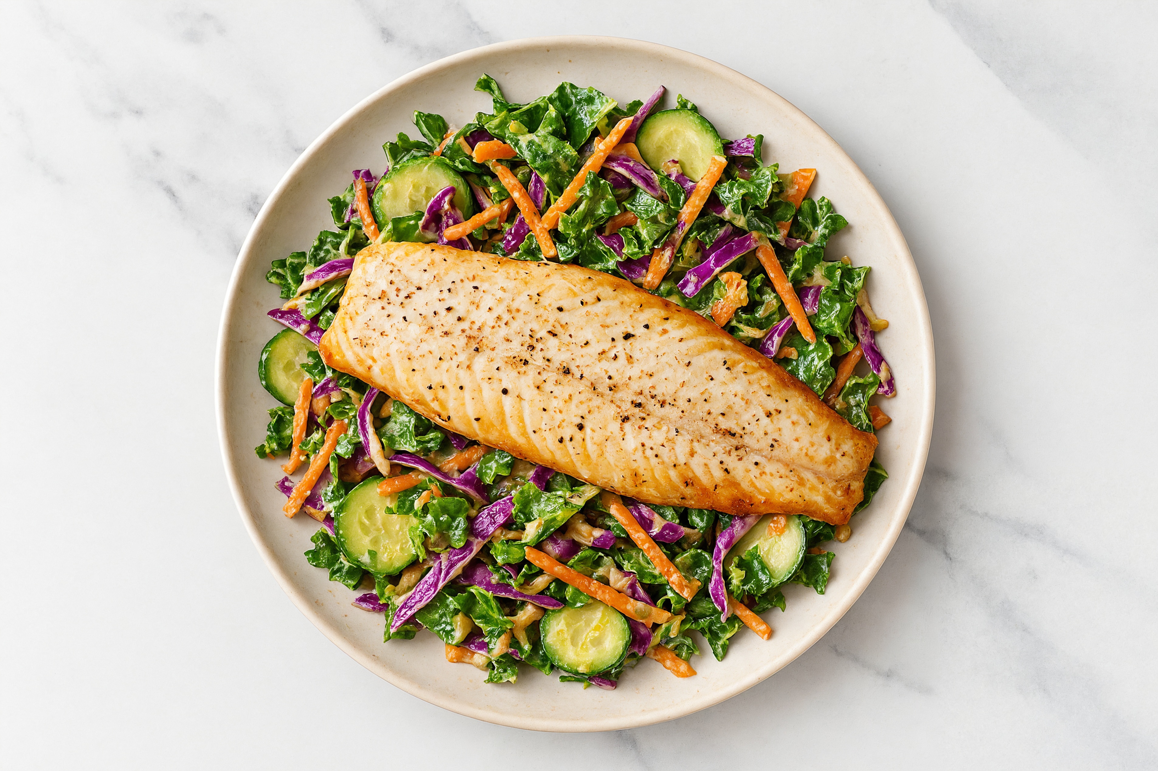 Rainbow Salad with Trout, Cucumber & House Dressing
